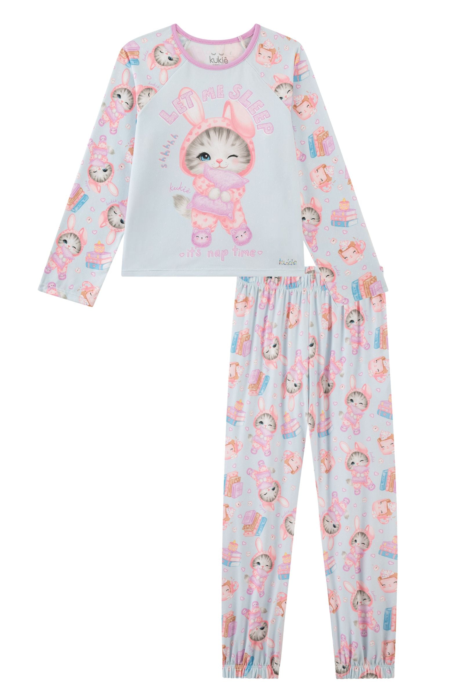 Conjunto de Pijama de Blusa e Calça em Malha Comfy 92503 Kukiê Infantil Menina