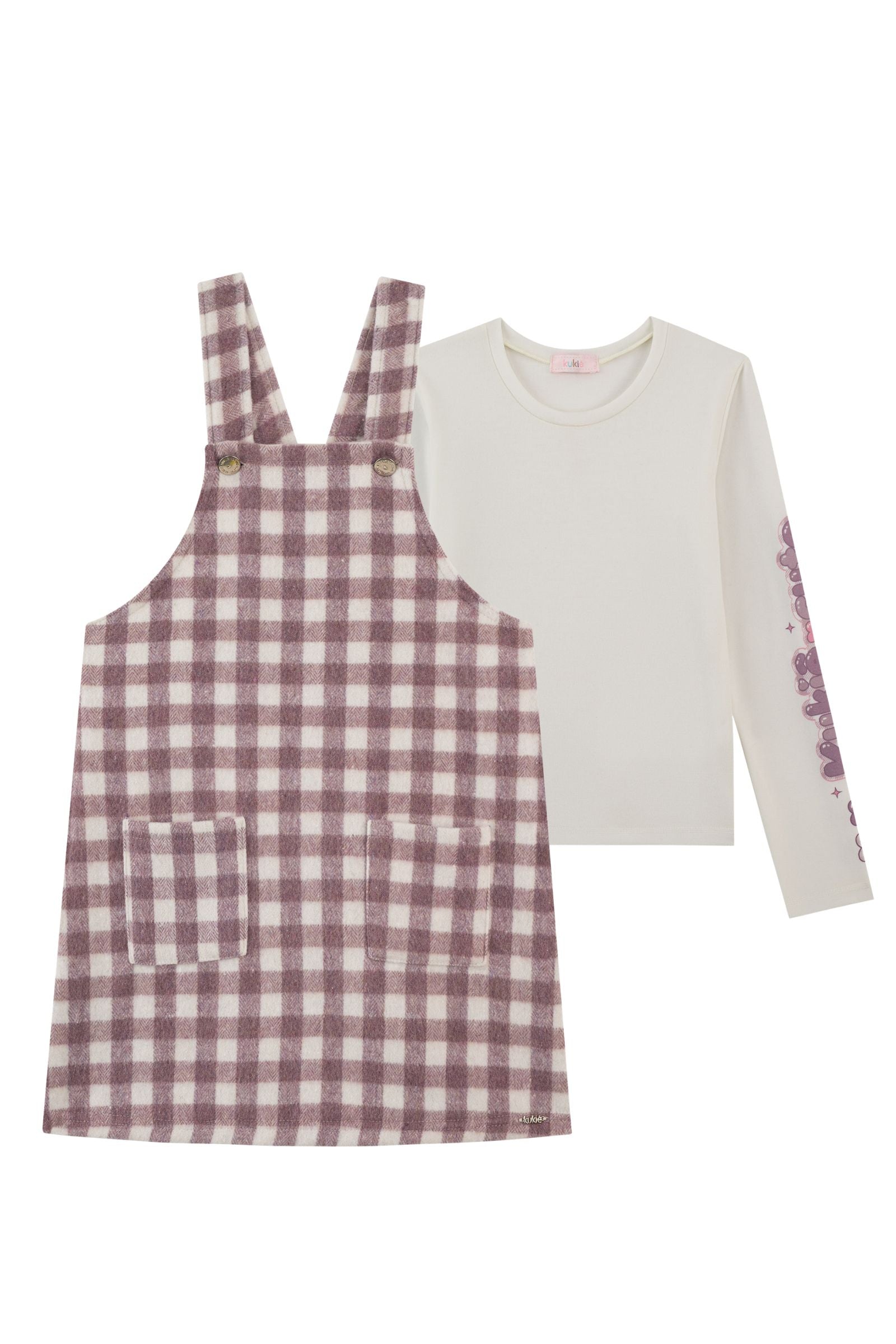 Conjunto de Blusa em Cotton e Salopete em Lã Batida 92684 Kukiê Infantil Menina