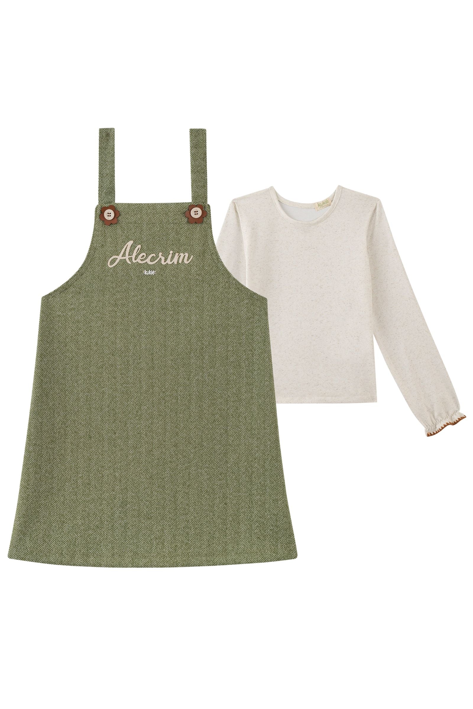 Conjunto de Blusa em Malha Power e Salopete em Tecido Chevron 90267 Kukiê Infantil Menina