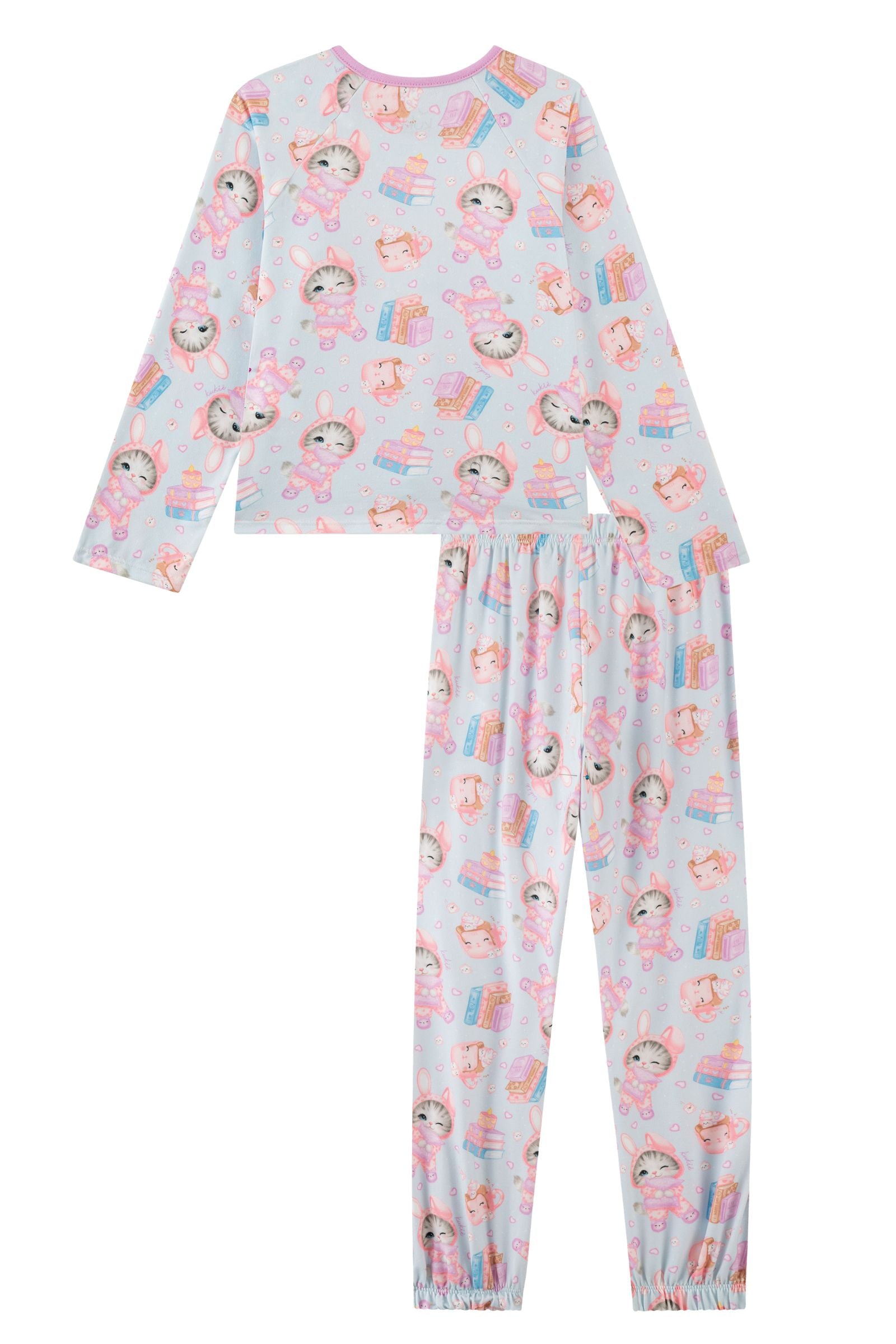 Conjunto de Pijama de Blusa e Calça em Malha Comfy 92503 Kukiê Infantil Menina