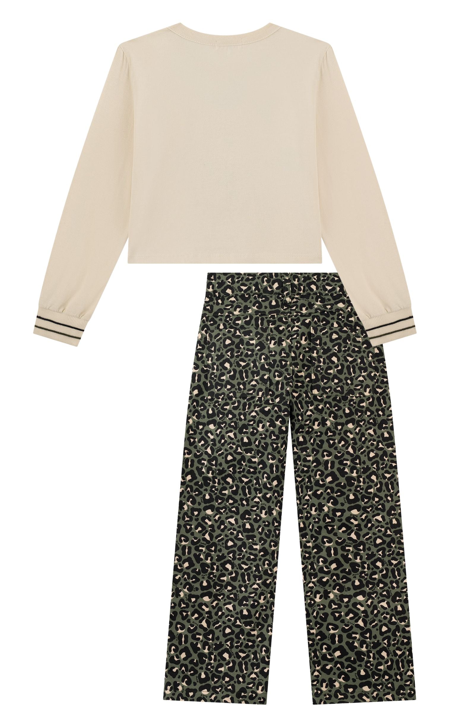 Conjunto de Blusa Boxy em Meia Malha e Calça Reta em Sarja com Elastano 90676 Kukiê Infantil Menina