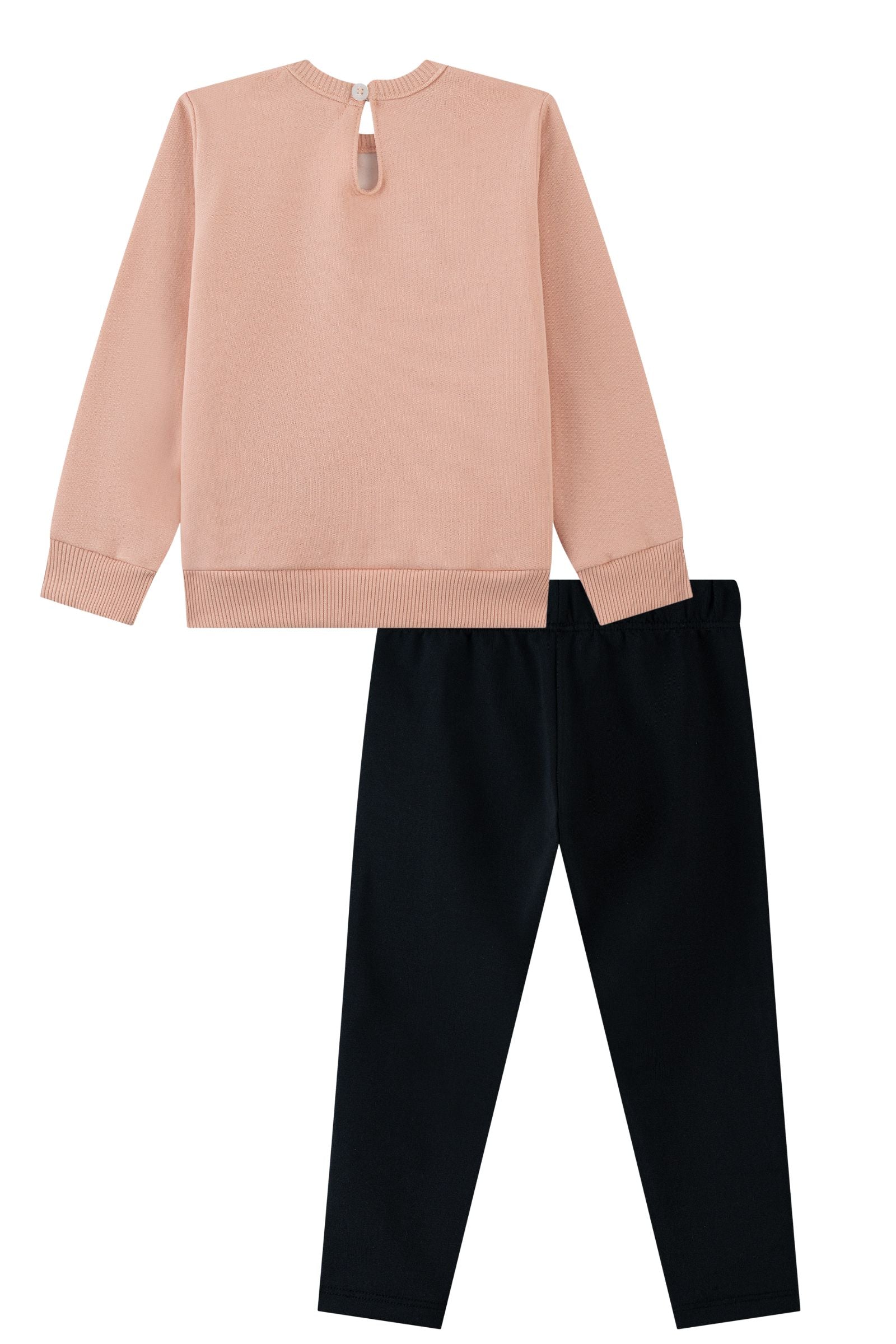 Conjunto de Blusão em Moletom com Pelúcia e Calça Legging em Couro Eco e Termoskin 92133 Kukiê Bebê Menina