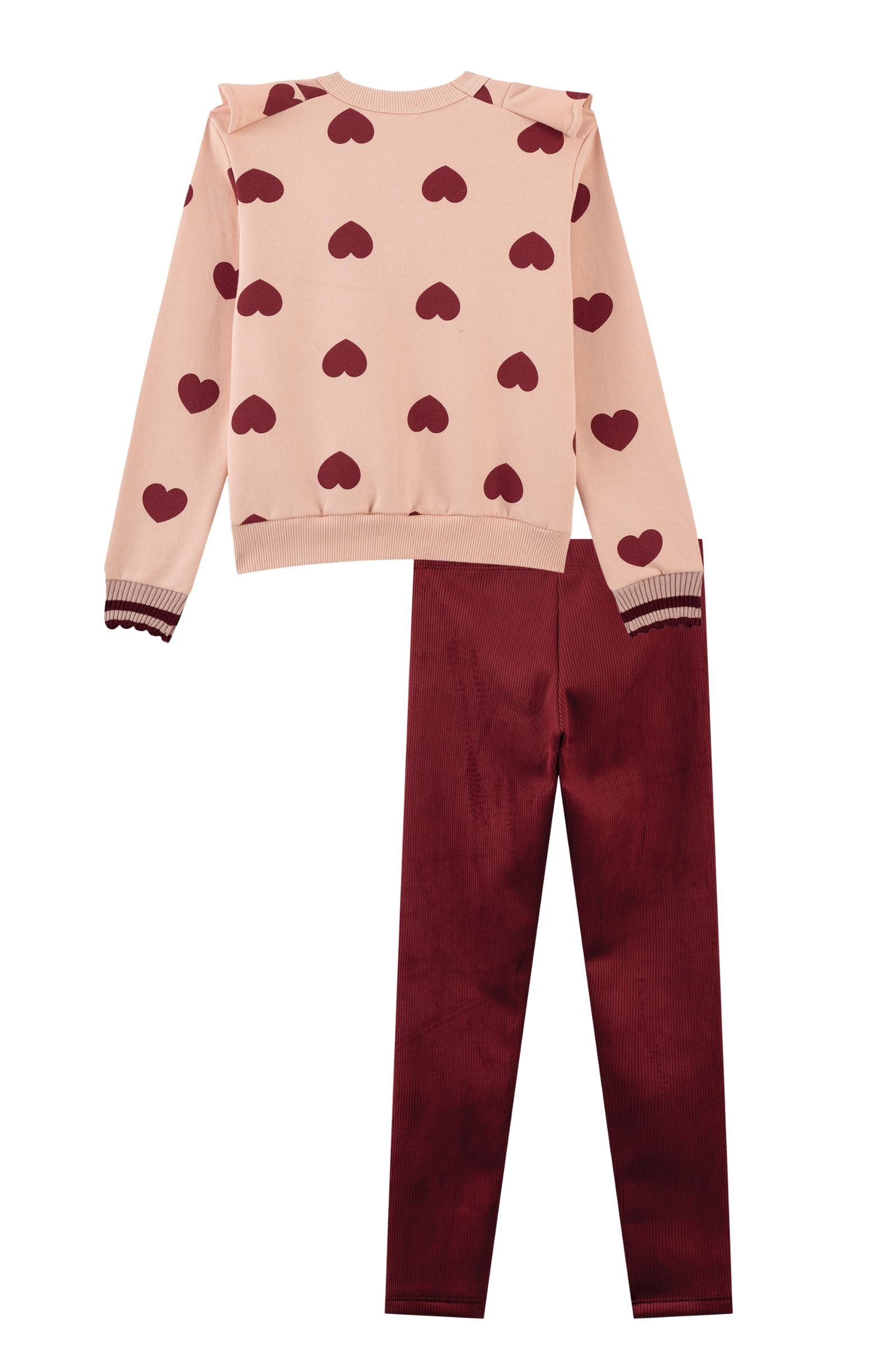 Conjunto de Blusão em Moletom com Pelúcia e Calça Legging em Canelado Cotelê 89841 Kukiê Infantil Menina