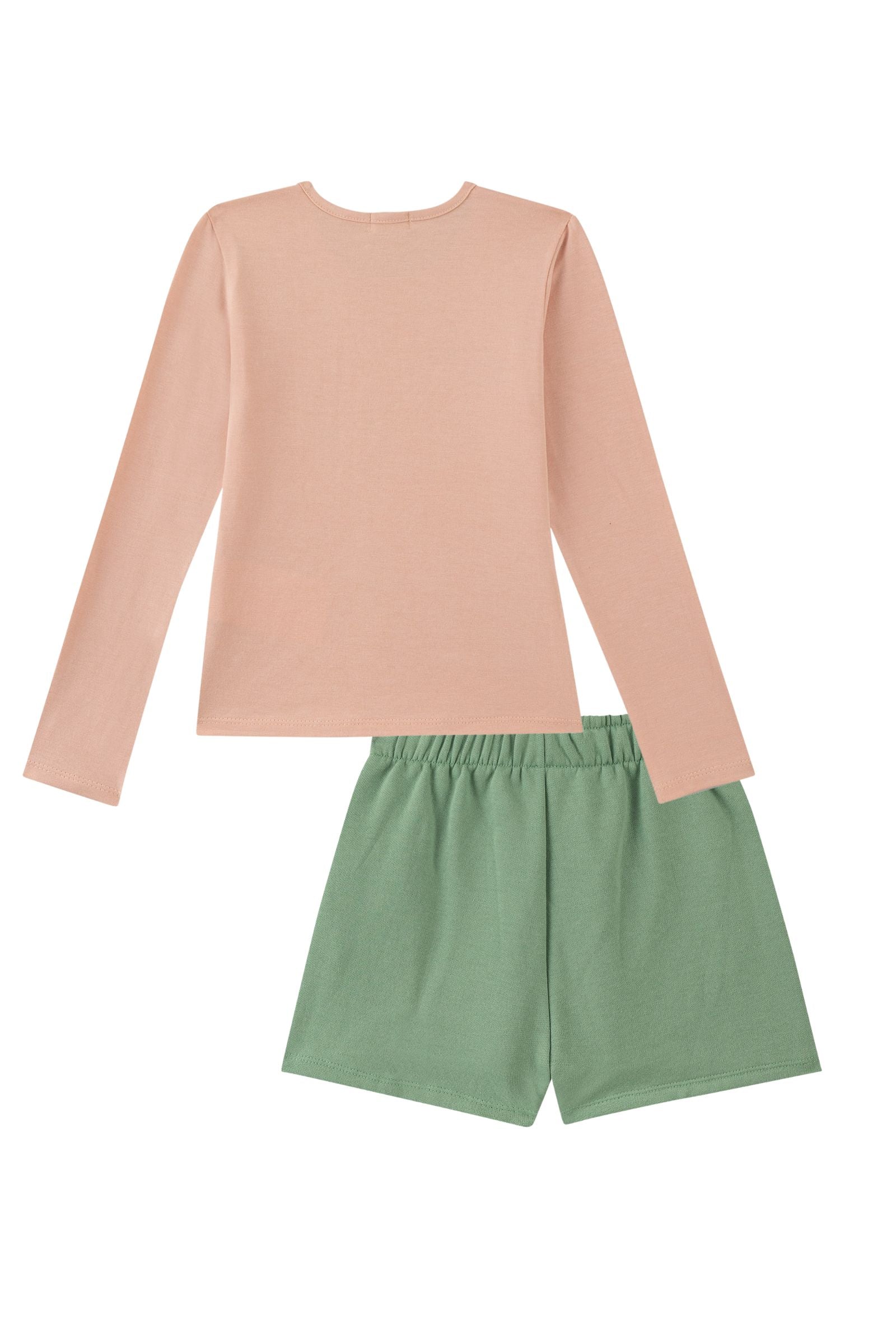 Conjunto de Blusa em Cotton e Shorts em Moletom com Pelúcia 89586 Kukiê Infantil Menina