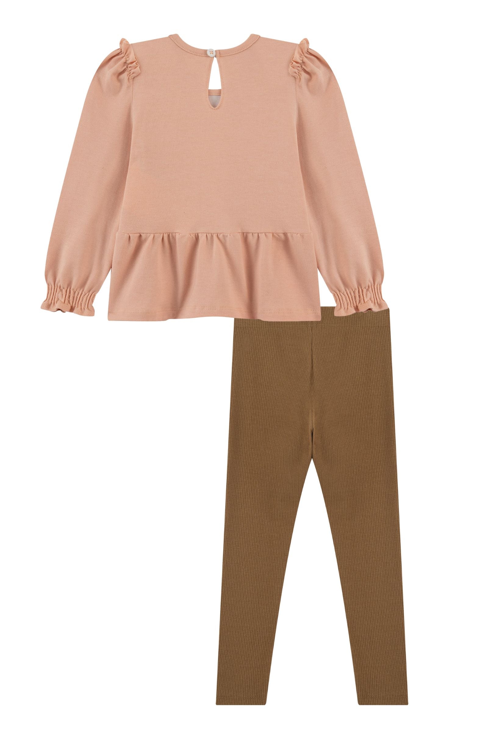 Conjunto de Bata em Cotton e Calça Legging em Canelado 92192 Kukiê Bebê Menina