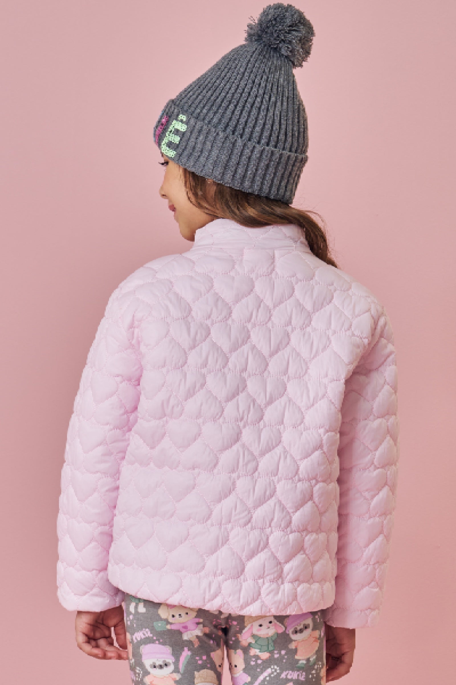 Jaqueta Puffer em Nylon Matelasse Coração 89240 Kukiê Infantil Menina