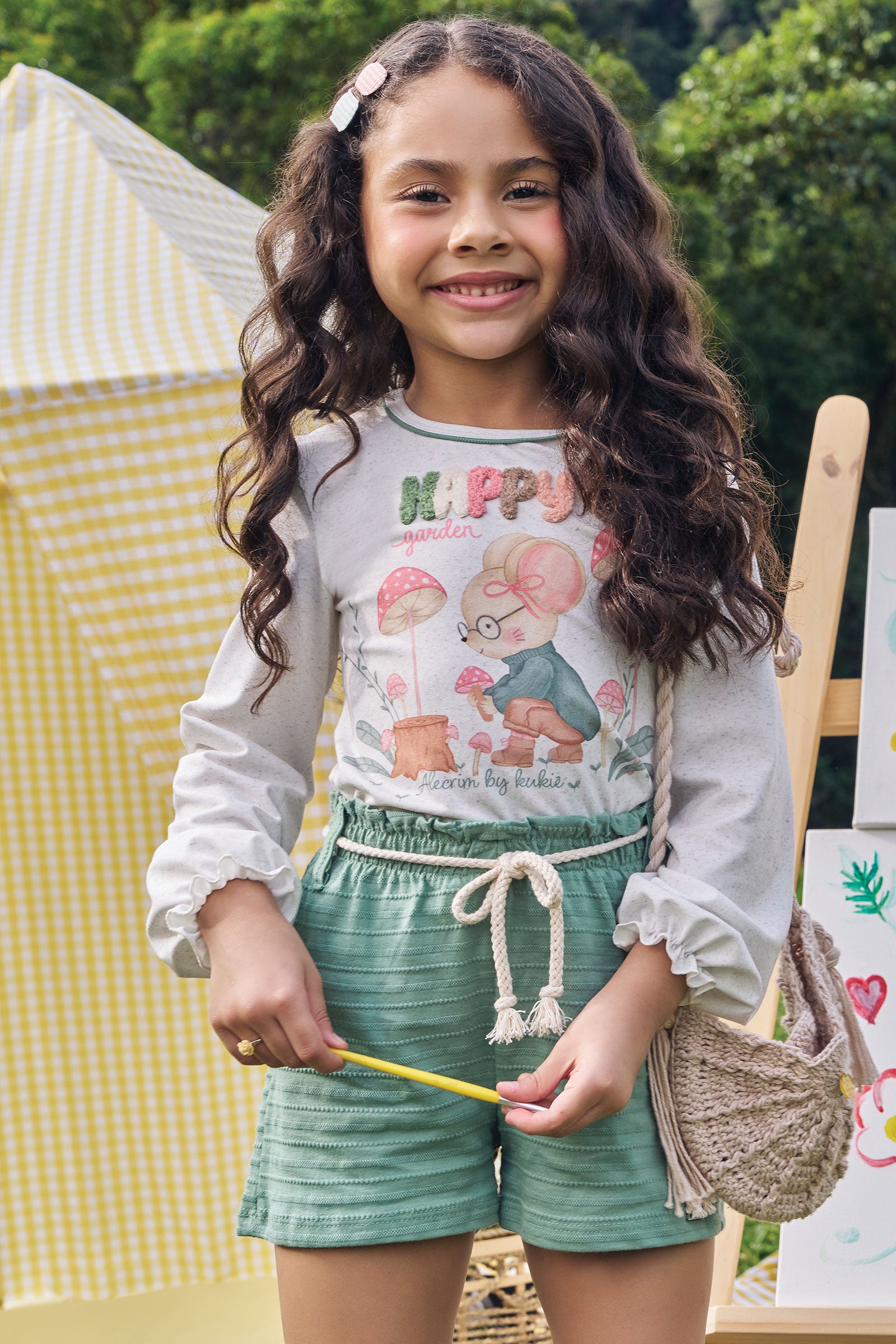 Conjunto de Blusa em Malha Power e Shorts em Malha Textura 89607 Kukiê Infantil Menina