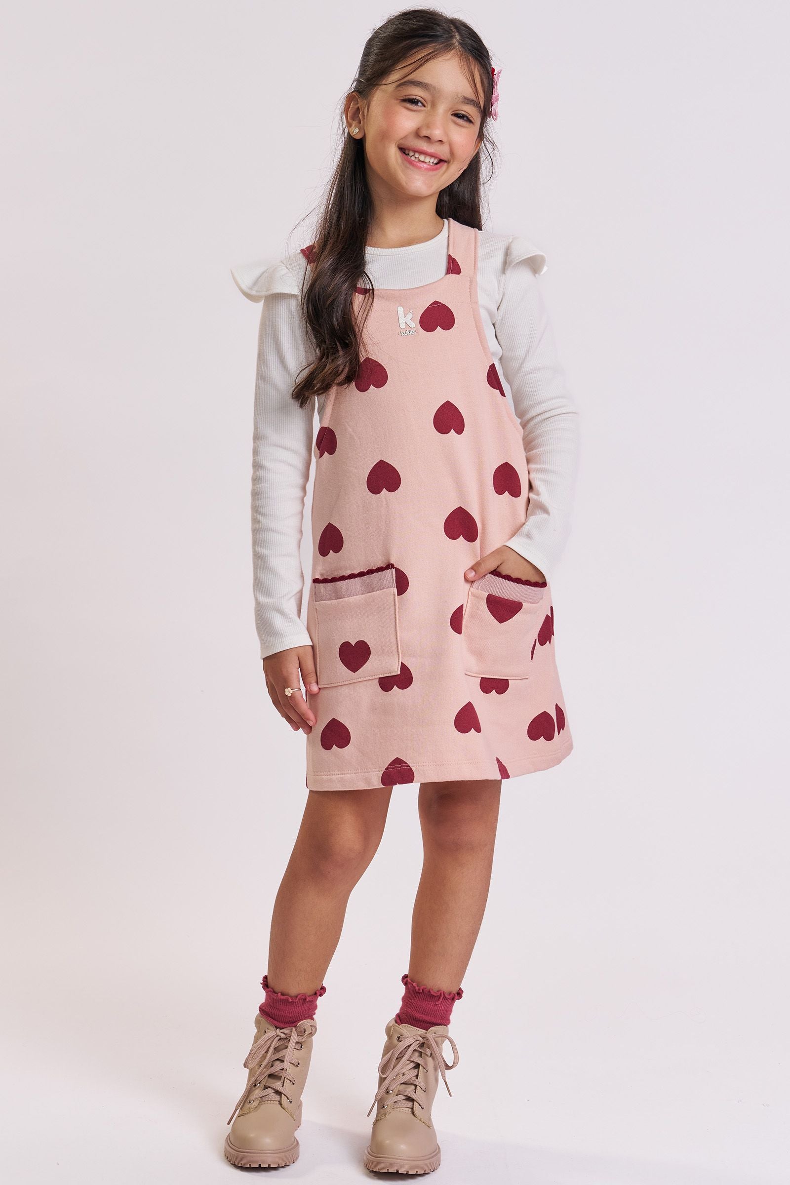 Conjunto de Salopete em Moletom com Pelúcia e Blusa em Canelado 89822 Kukiê Infantil Menina