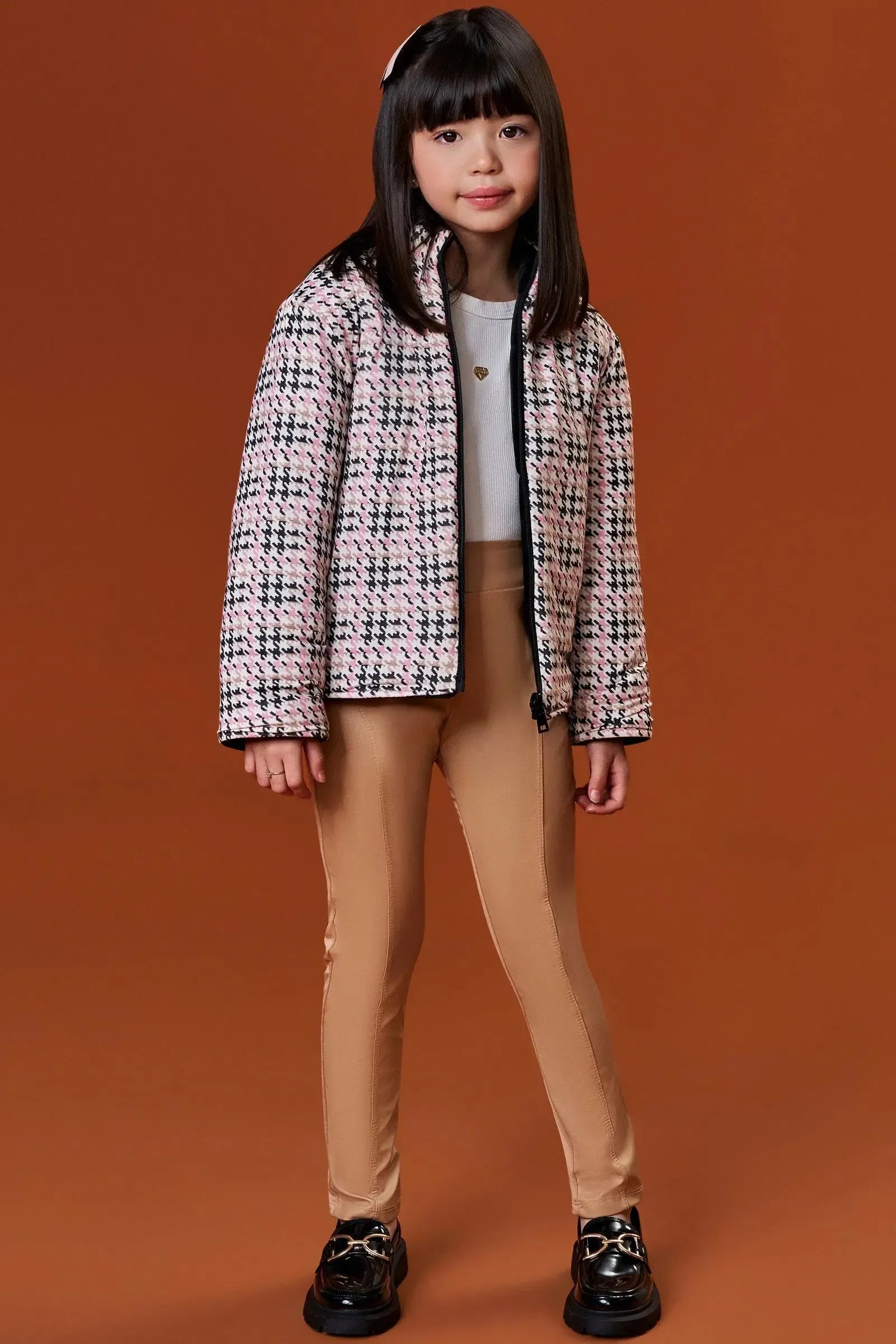 Jaqueta Puffer Reversível em Veludo com Elastano e Malha Comfy 90484 Infanti Infantil Menina