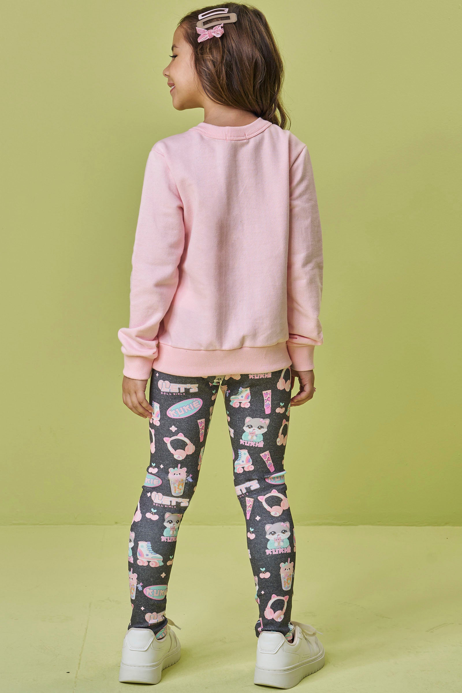 Conjunto de Blusão em Moletom sem Pelúcia e Calça Legging em Fly Tech 90805 Kukiê Infantil Menina