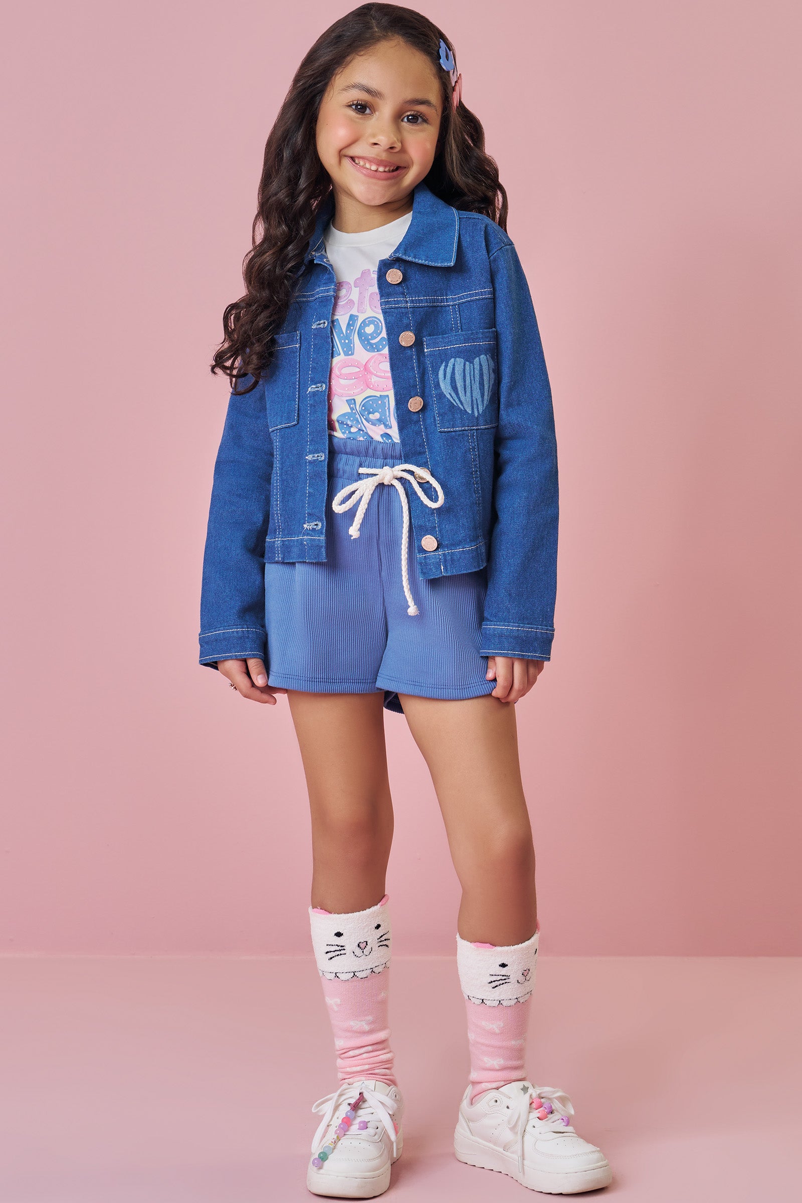 Conjunto de Blusa em Cotton e Shorts em Soft Line 91675 Kukiê Infantil Menina
