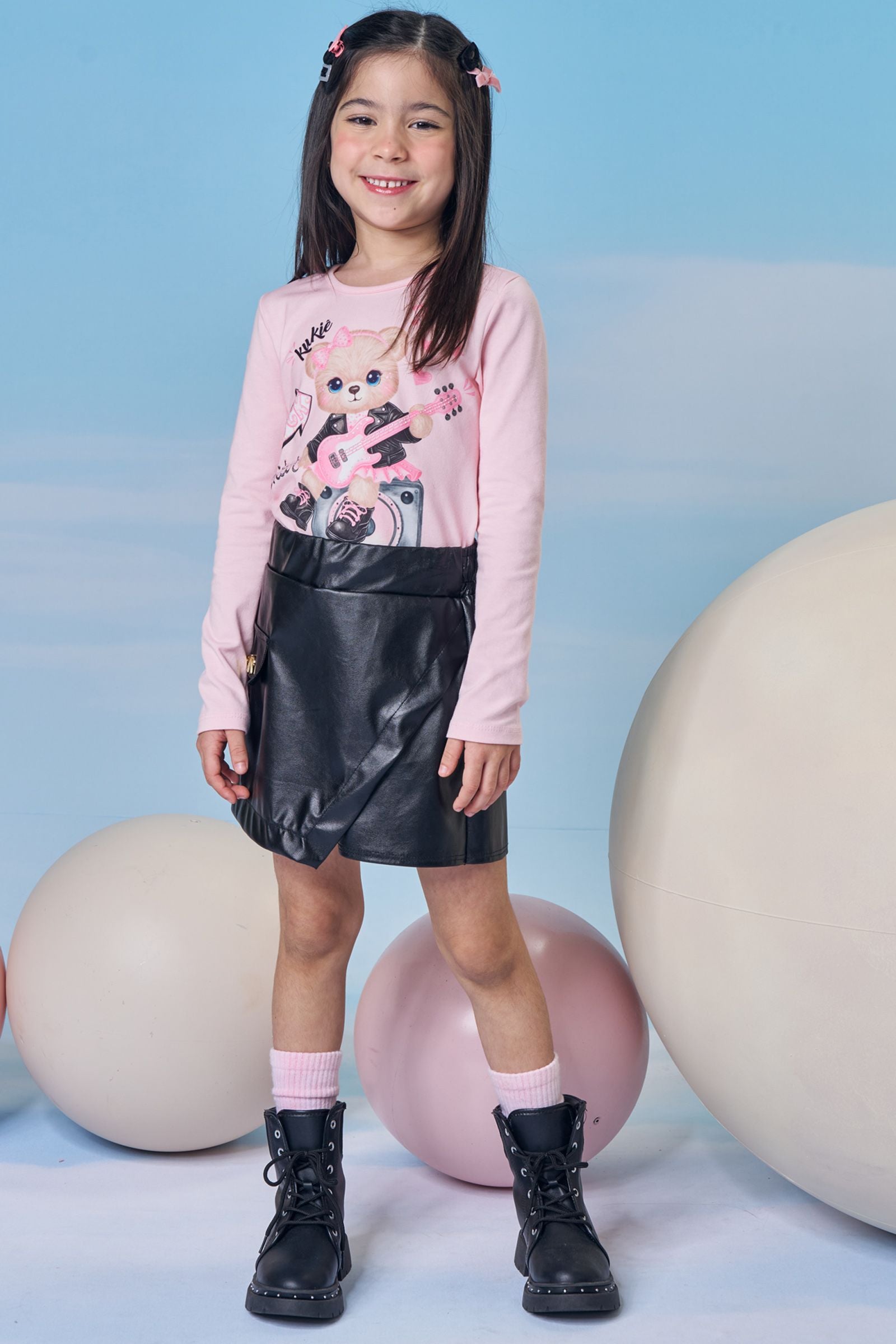 Short Saia em Couro Eco 92648 Kukiê Infantil Menina