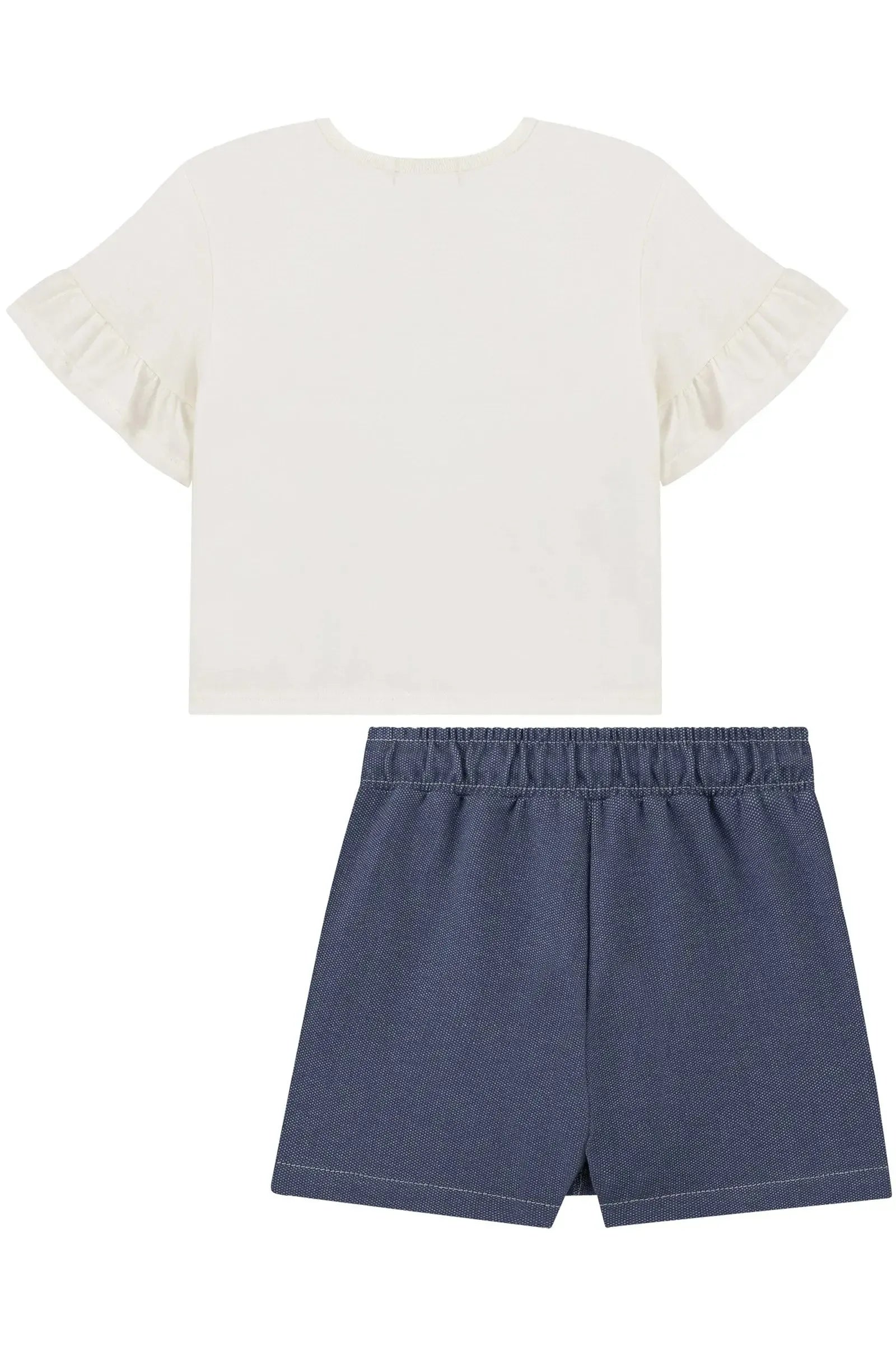 Conjunto de Blusa Boxy em Meia Malha e Short Saia em Malha Denim 93872 Kukiê Infantil Menina