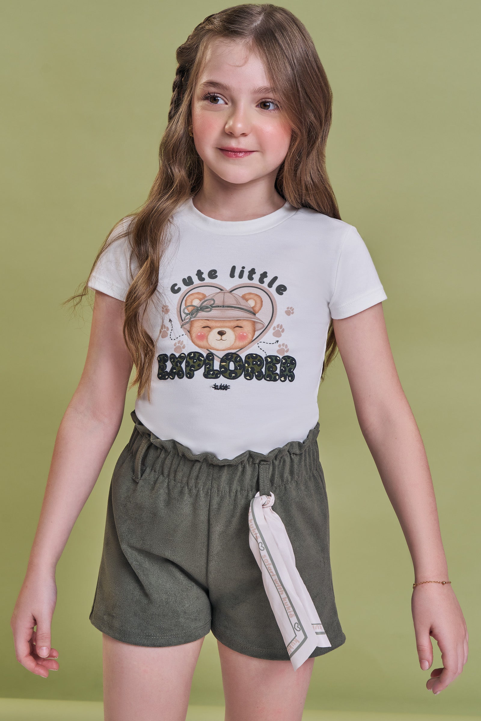 Conjunto de Blusa em Cotton e Shorts em Cotelê 93938 Kukiê Infantil Menina