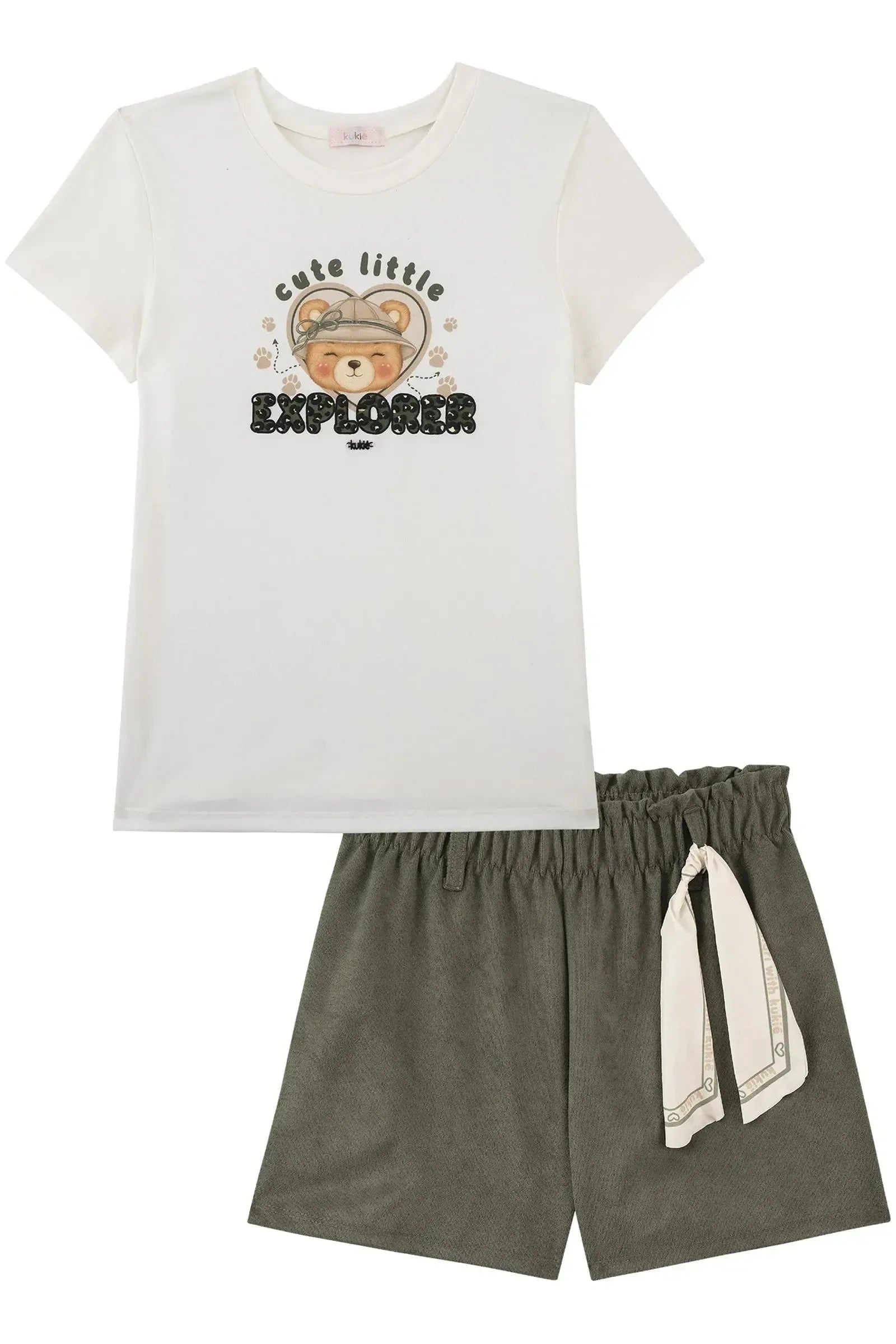 Conjunto de Blusa em Cotton e Shorts em Cotelê 93938 Kukiê Infantil Menina