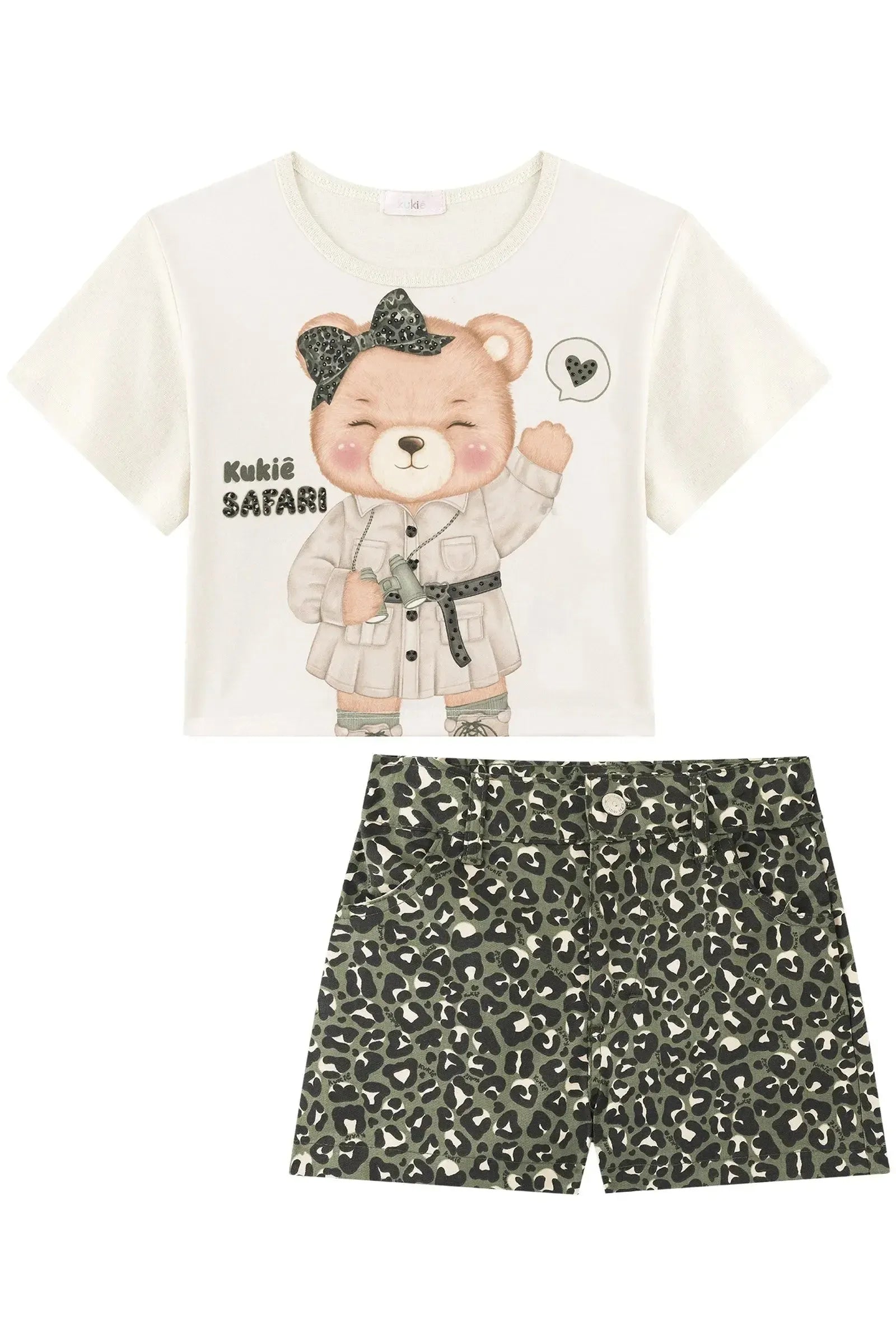 Conjunto de Blusa Boxy Over em Meia Malha e Shorts em Sarja com Elastano 93942 Kukiê Infantil Menina