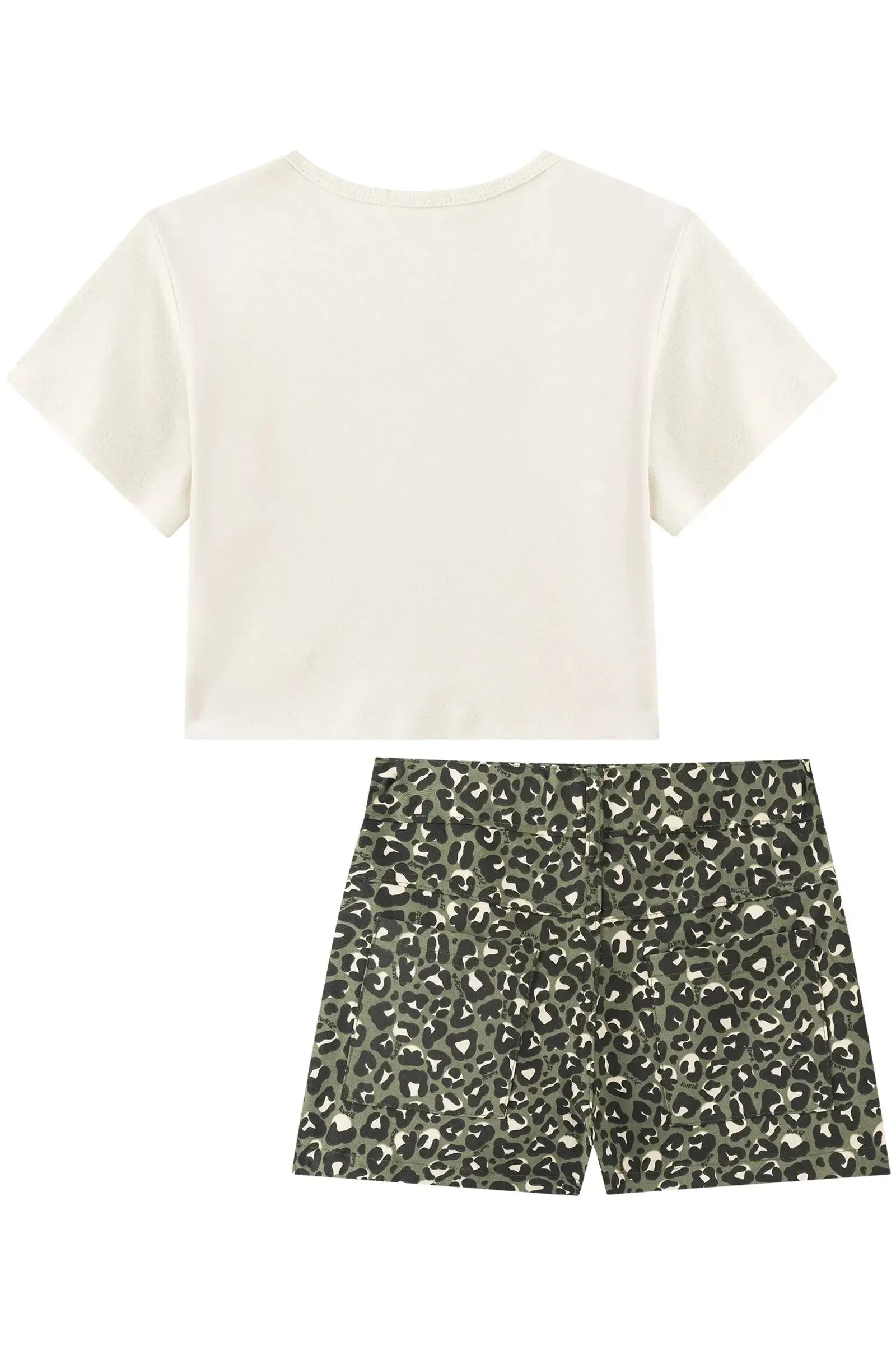 Conjunto de Blusa Boxy Over em Meia Malha e Shorts em Sarja com Elastano 93942 Kukiê Infantil Menina