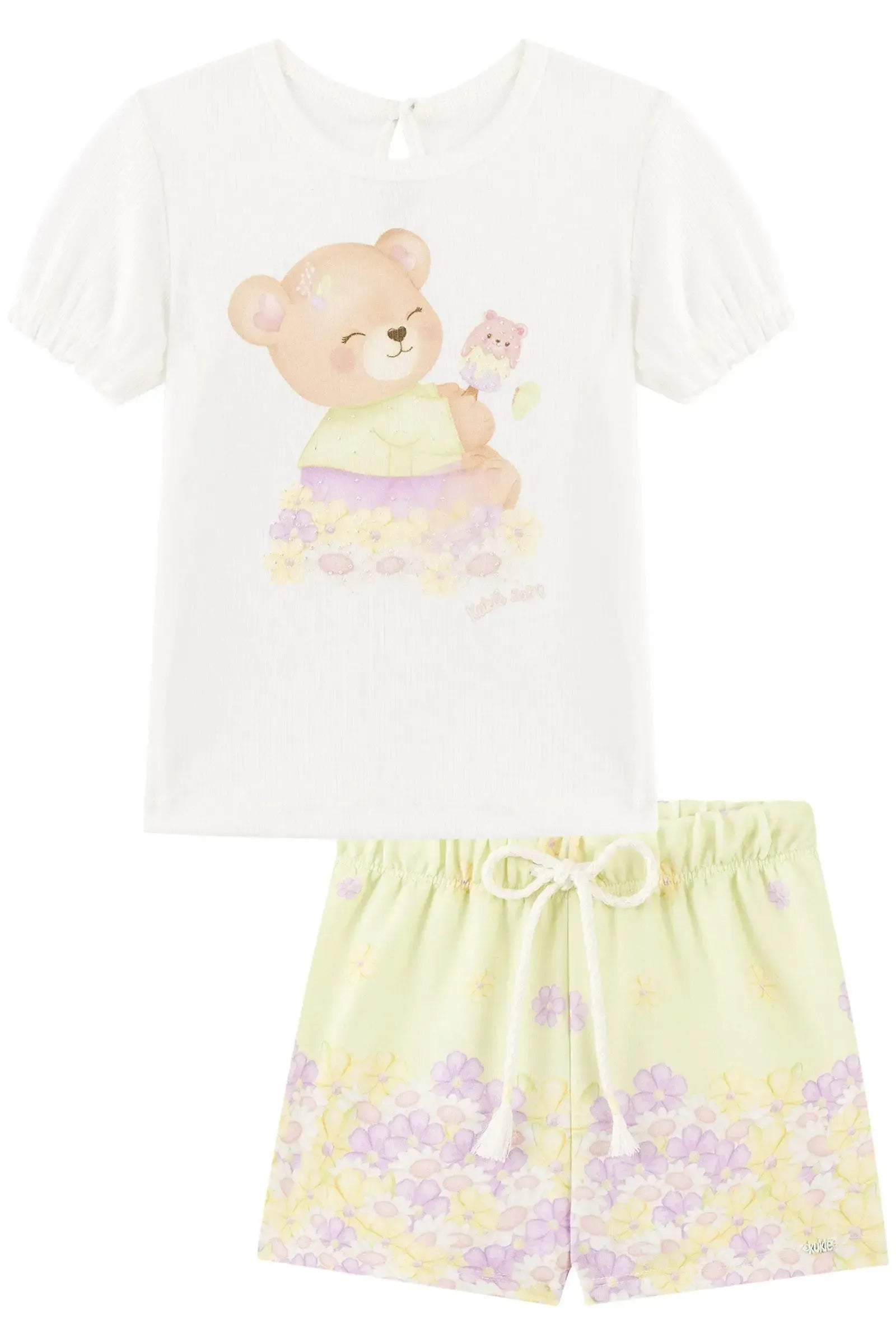 Conjunto de Blusa em Canelado Liz e Shorts em Molecotton 94223 Kukiê Infantil Menina