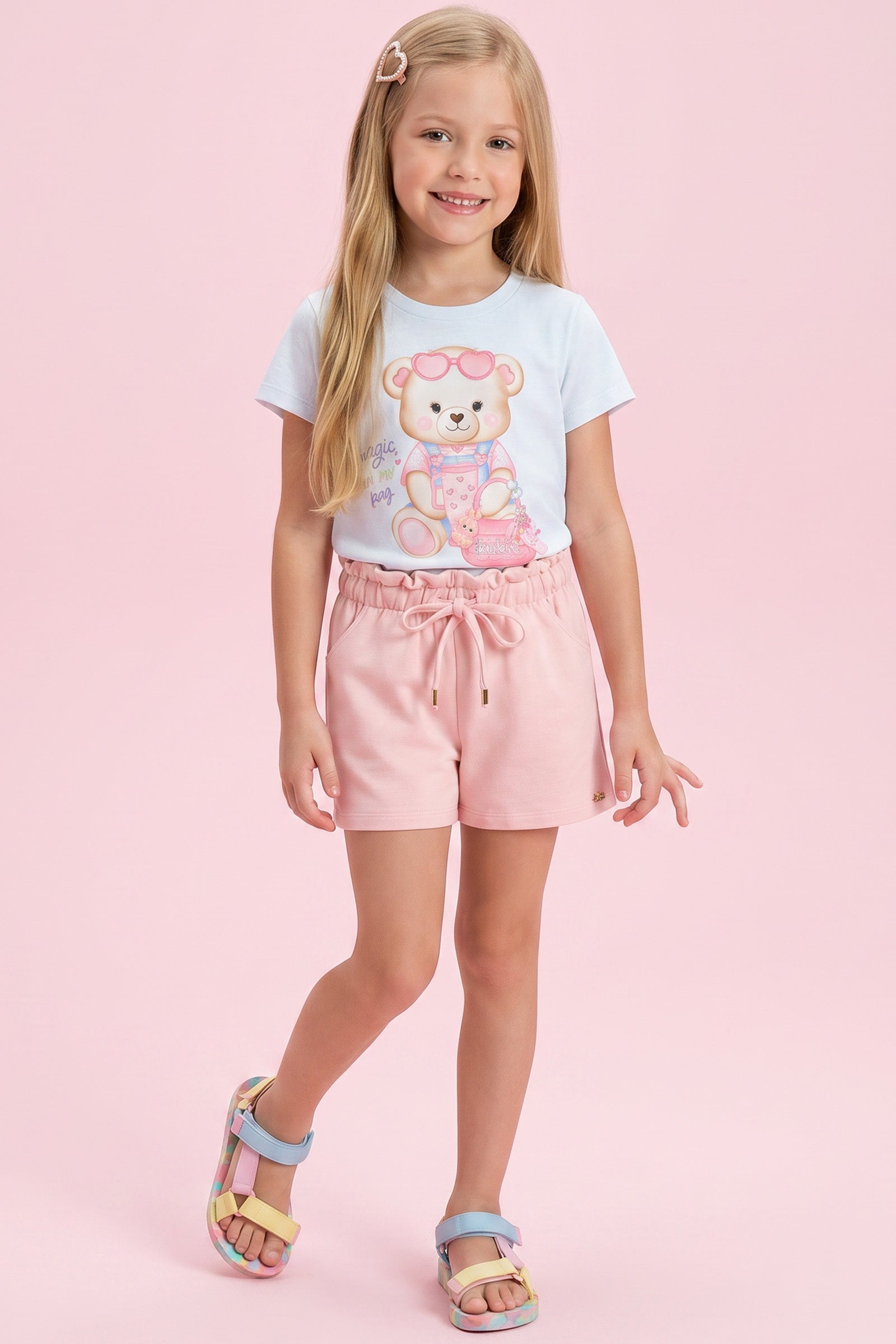 Shorts em Moletom sem Pelúcia 94350 Kukiê Infantil Menina