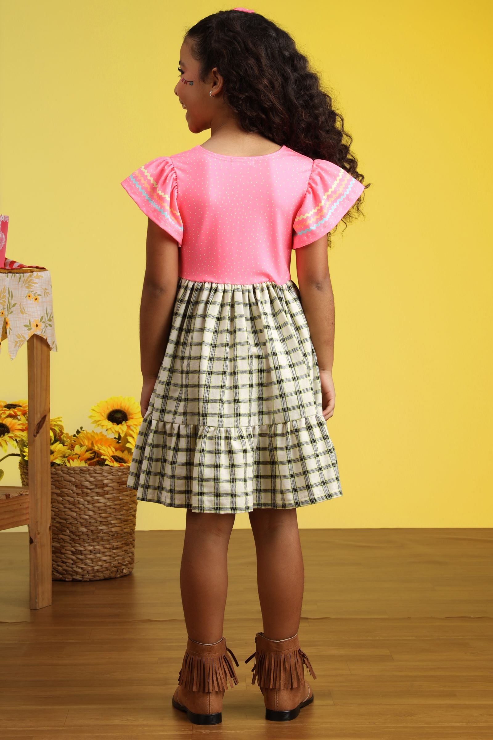 Vestido Junino Fashion em Malha Power e Tecido Xadrez 100% Algodão 97816 Kukiê Infantil Menina