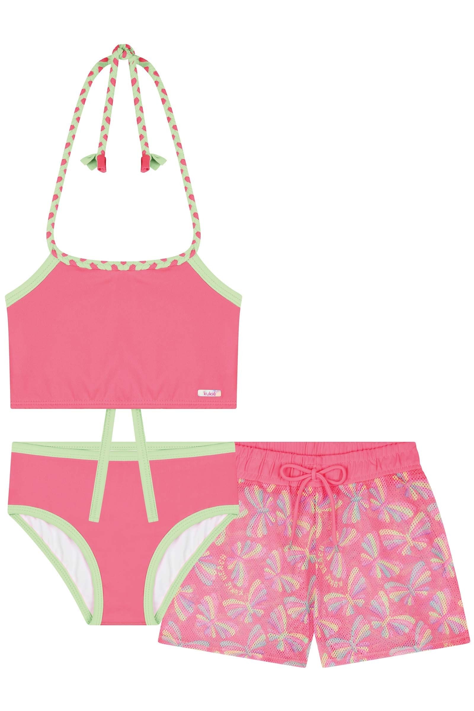 Biquíni com Proteção UV 50+ e Saída de Praia em Tule 83703 Kukiê Infantil Menina