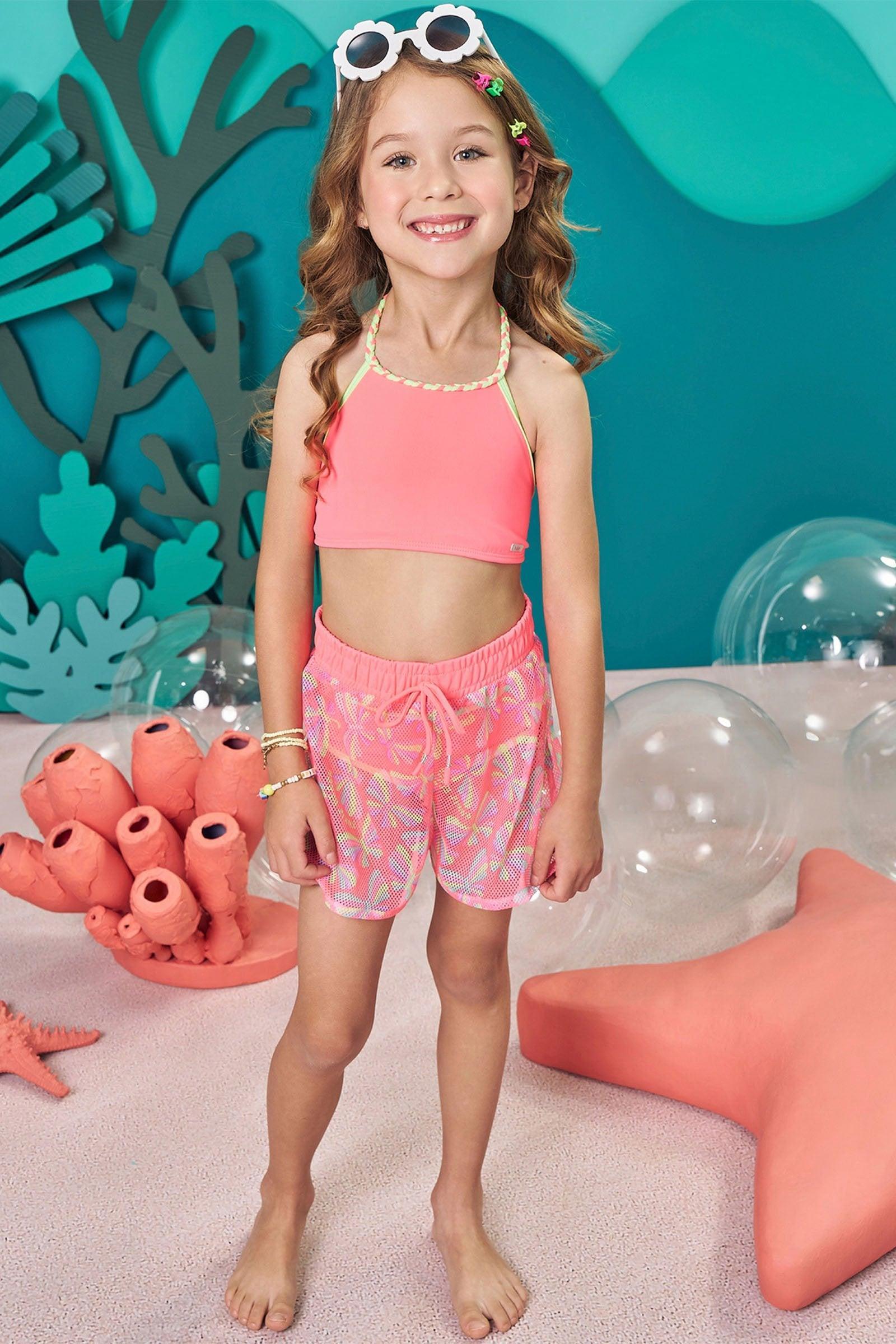 Biquíni com Proteção UV 50+ e Saída de Praia em Tule 83703 Kukiê Infantil Menina