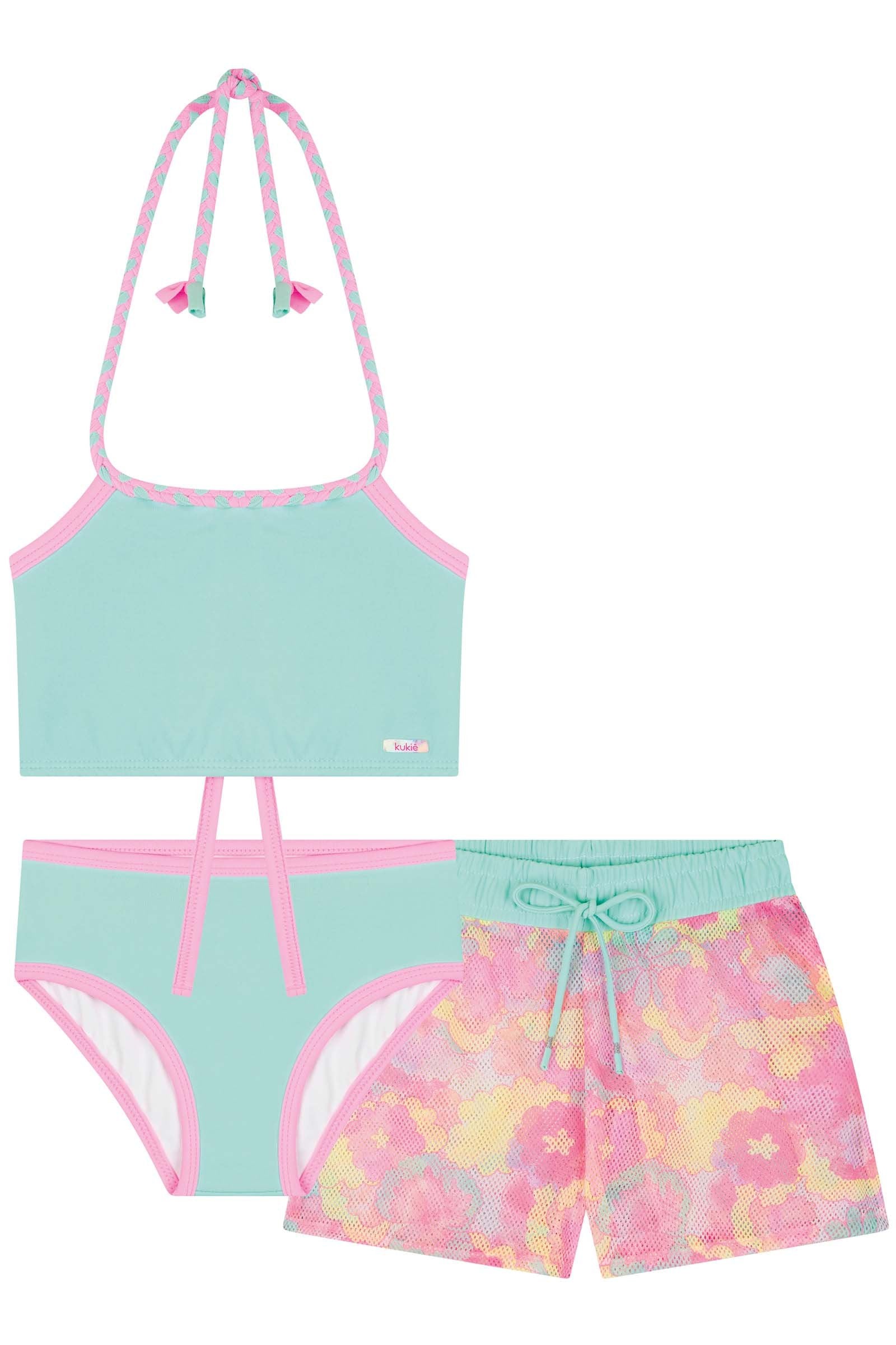 Biquíni com Proteção UV 50+ e Saída de Praia em Tule 83703 Kukiê Infantil Menina