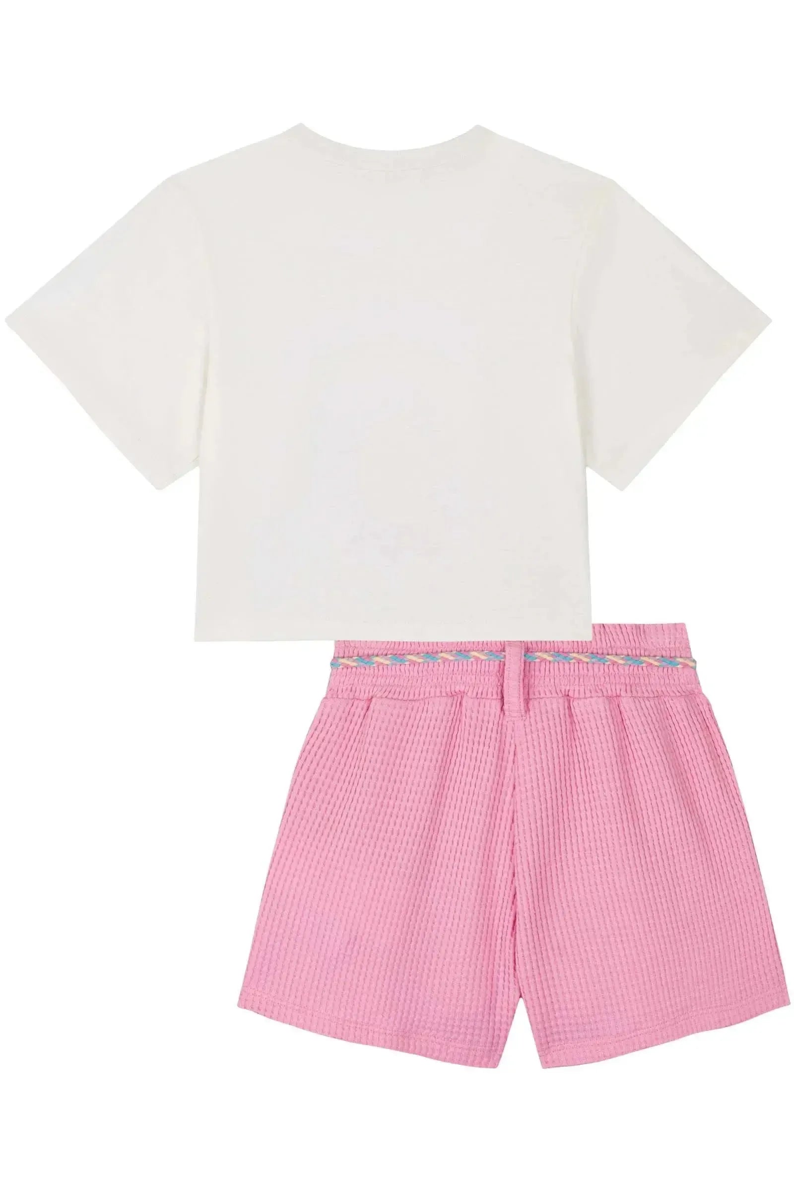 Blusa Boxy Over em Meia Malha e Shorts em Moletinho Big Waffle 83235 Kukiê Infantil Menina