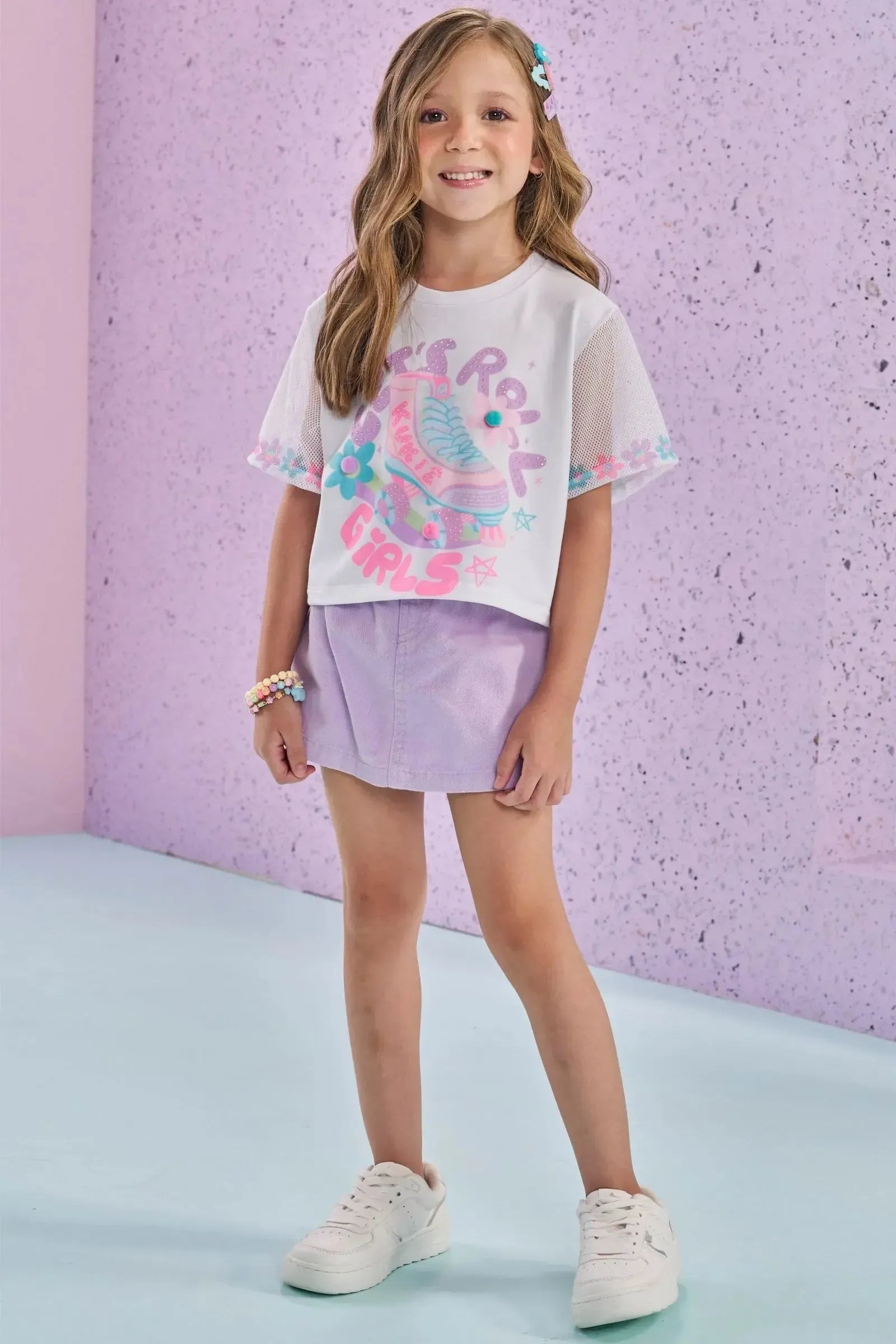 Blusa Boxy Over em Meia Malha e Tela 88176 Kukiê Infantil Menina