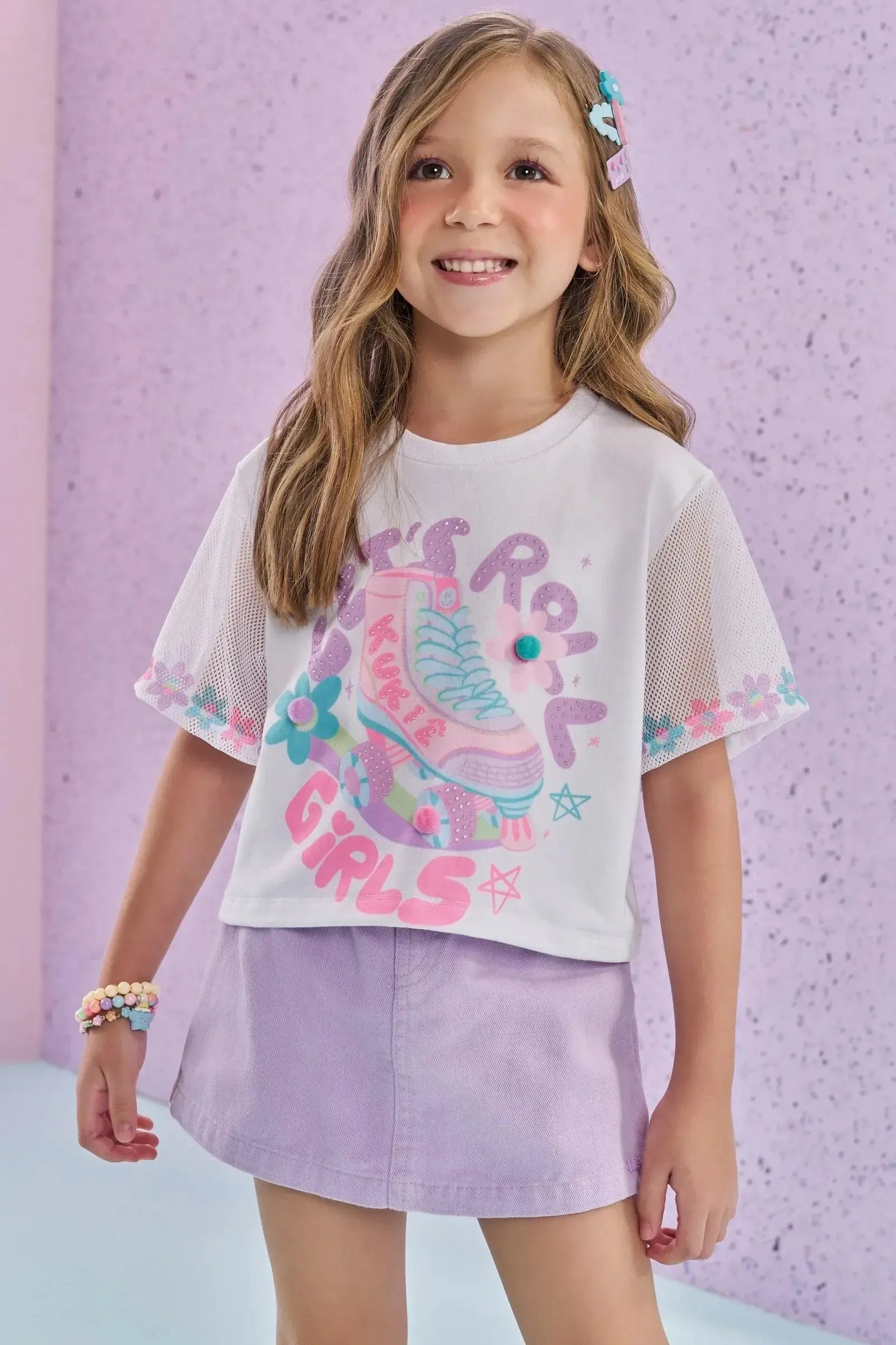 Blusa Boxy Over em Meia Malha e Tela 88176 Kukiê Infantil Menina
