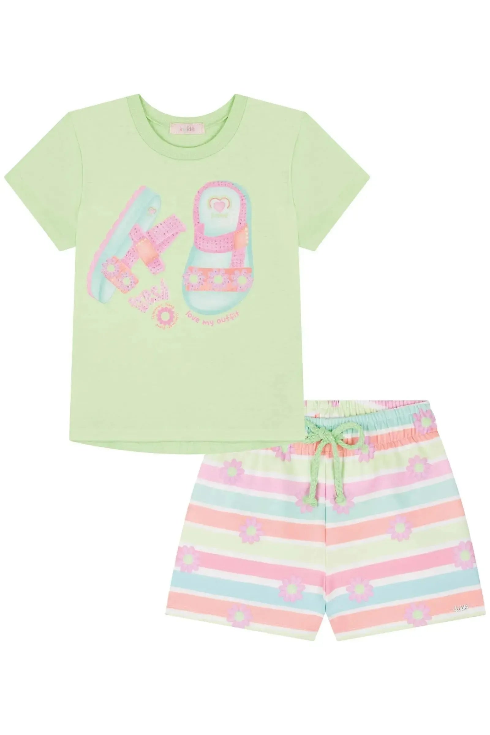 Blusa em Meia Malha e Shorts em Fly Tech 84259 Kukiê Infantil Menina
