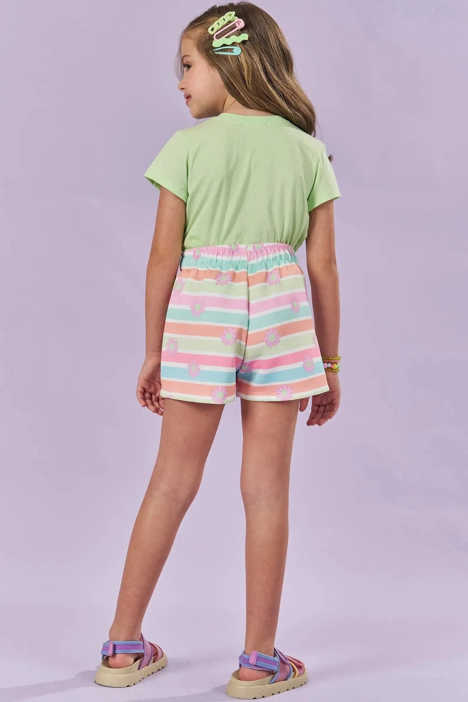 Blusa em Meia Malha e Shorts em Fly Tech 84259 Kukiê Infantil Menina