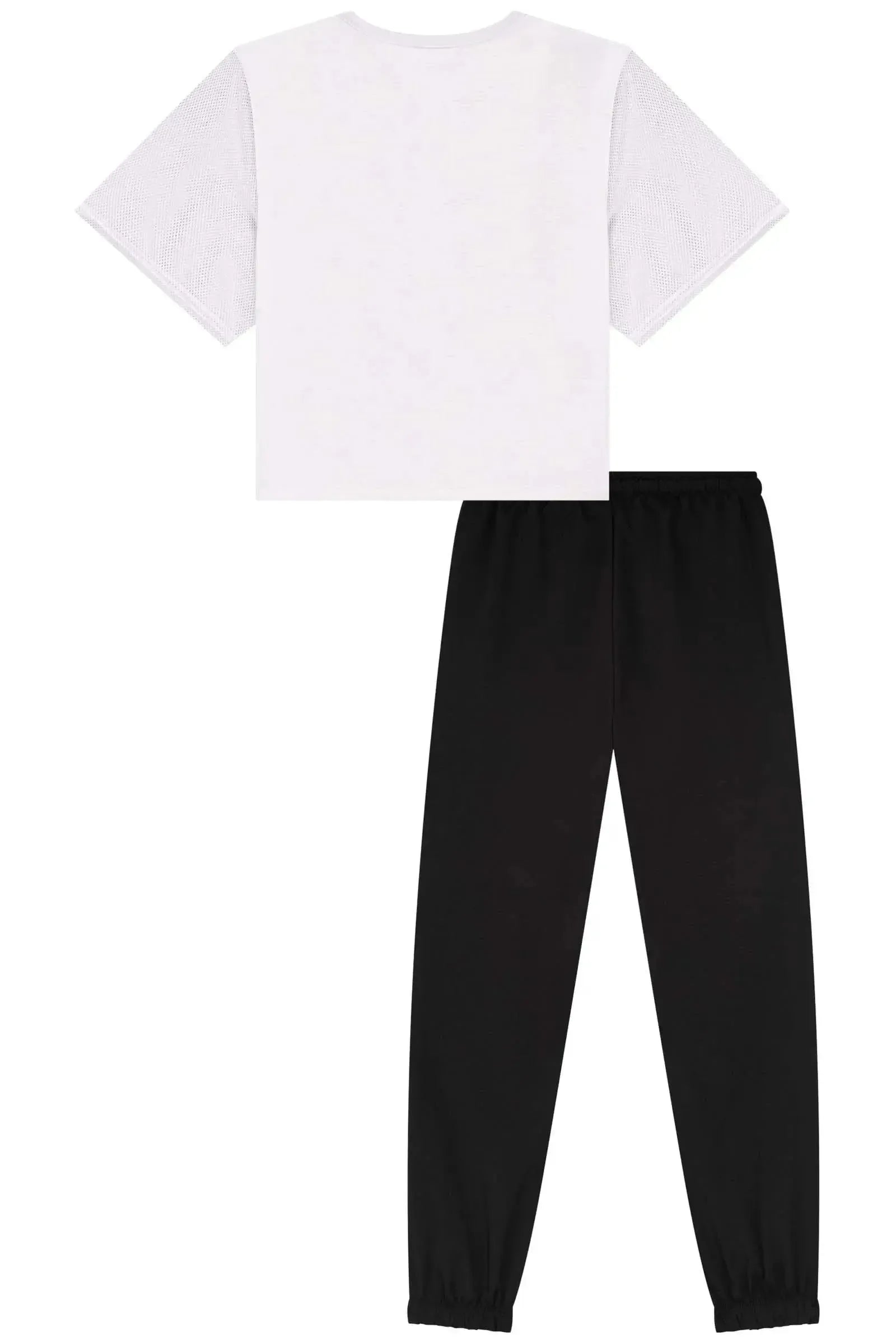 Conjunto Blusa Boxy Over em Meia Malha e Tela e Calça Jogger em Nylon 84114 Kukiê Infantil Menina