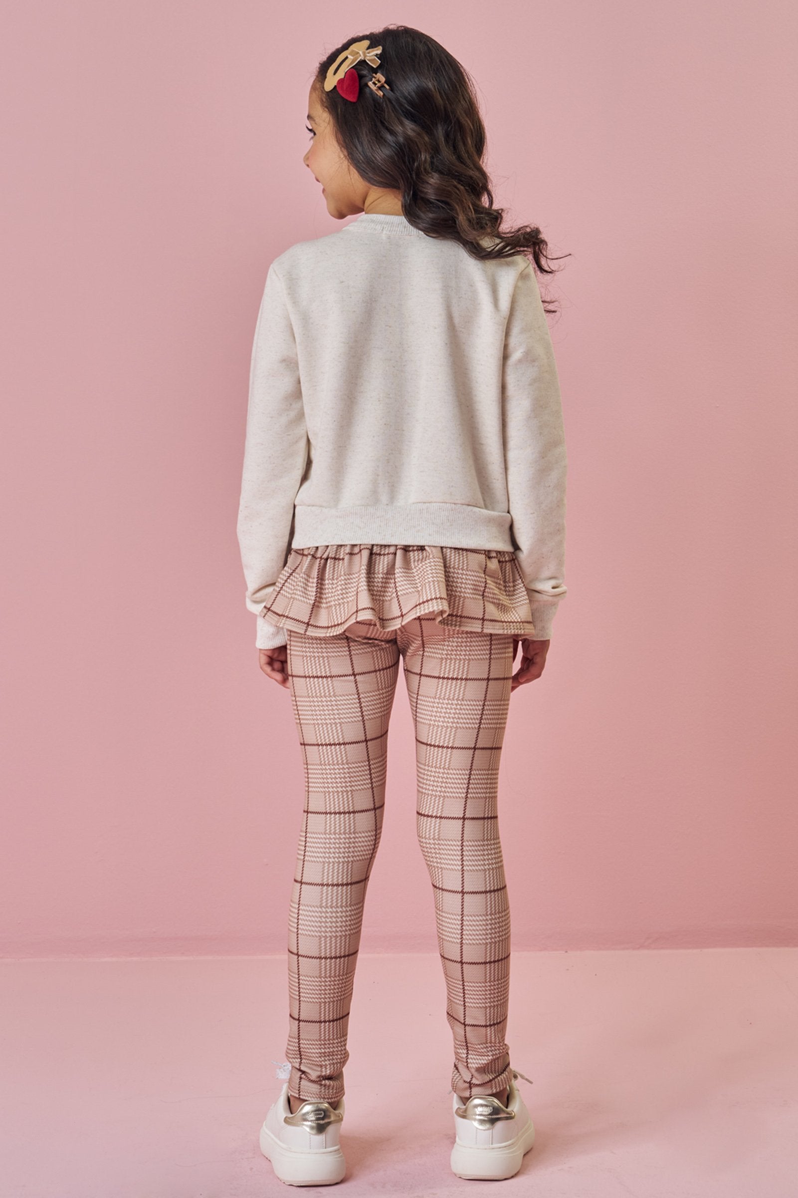 Conjunto Blusão em Moletom C/ Pelúcia e Calça Legging em Molecotton 90318 Kukiê Infantil Menina