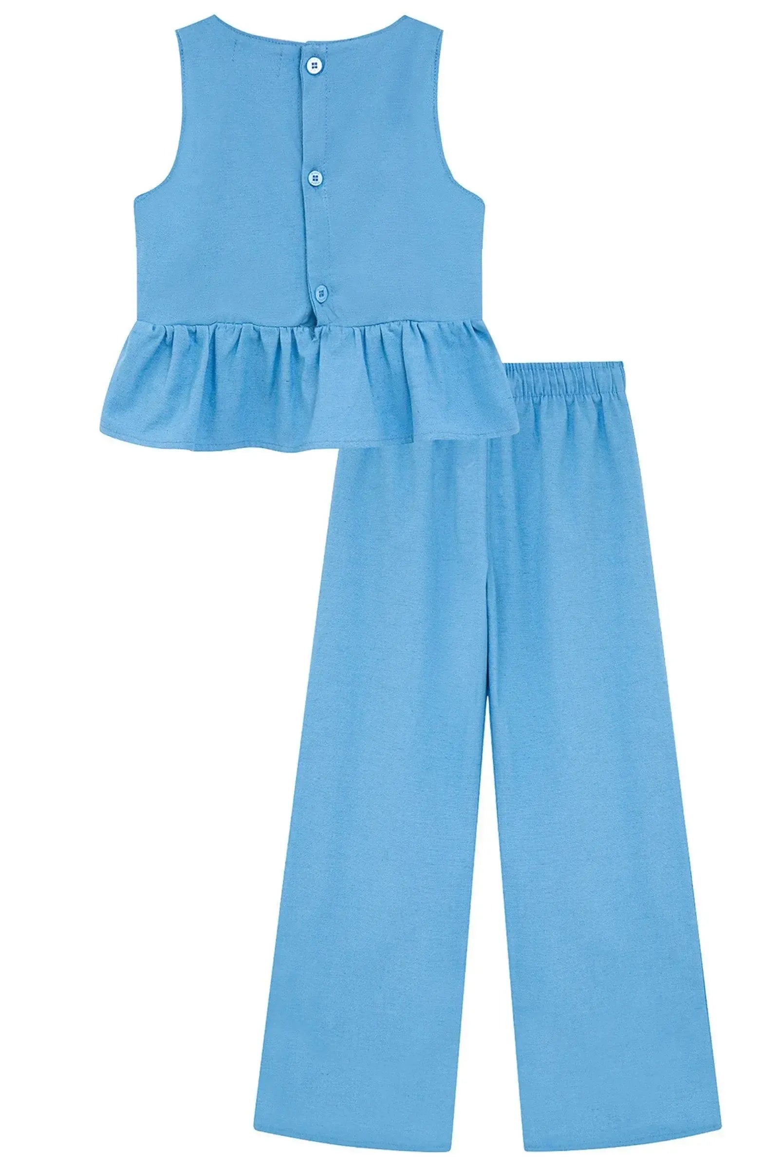 Conjunto de Bata e Calça Wide Leg em Linho Santorine 95879 Kukiê Infantil Menina
