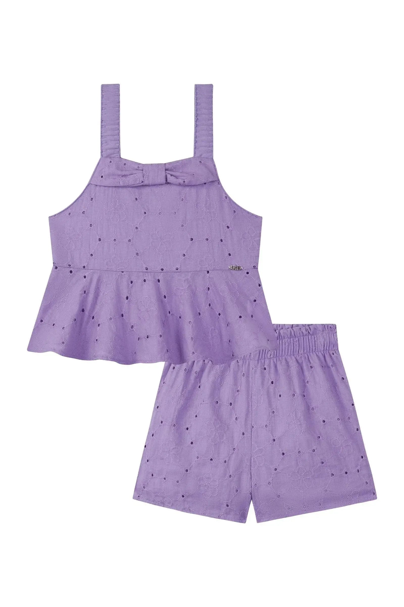 Conjunto de Bata e Shorts em Laise 100% Algodão 87320 Kukiê Infantil Menina