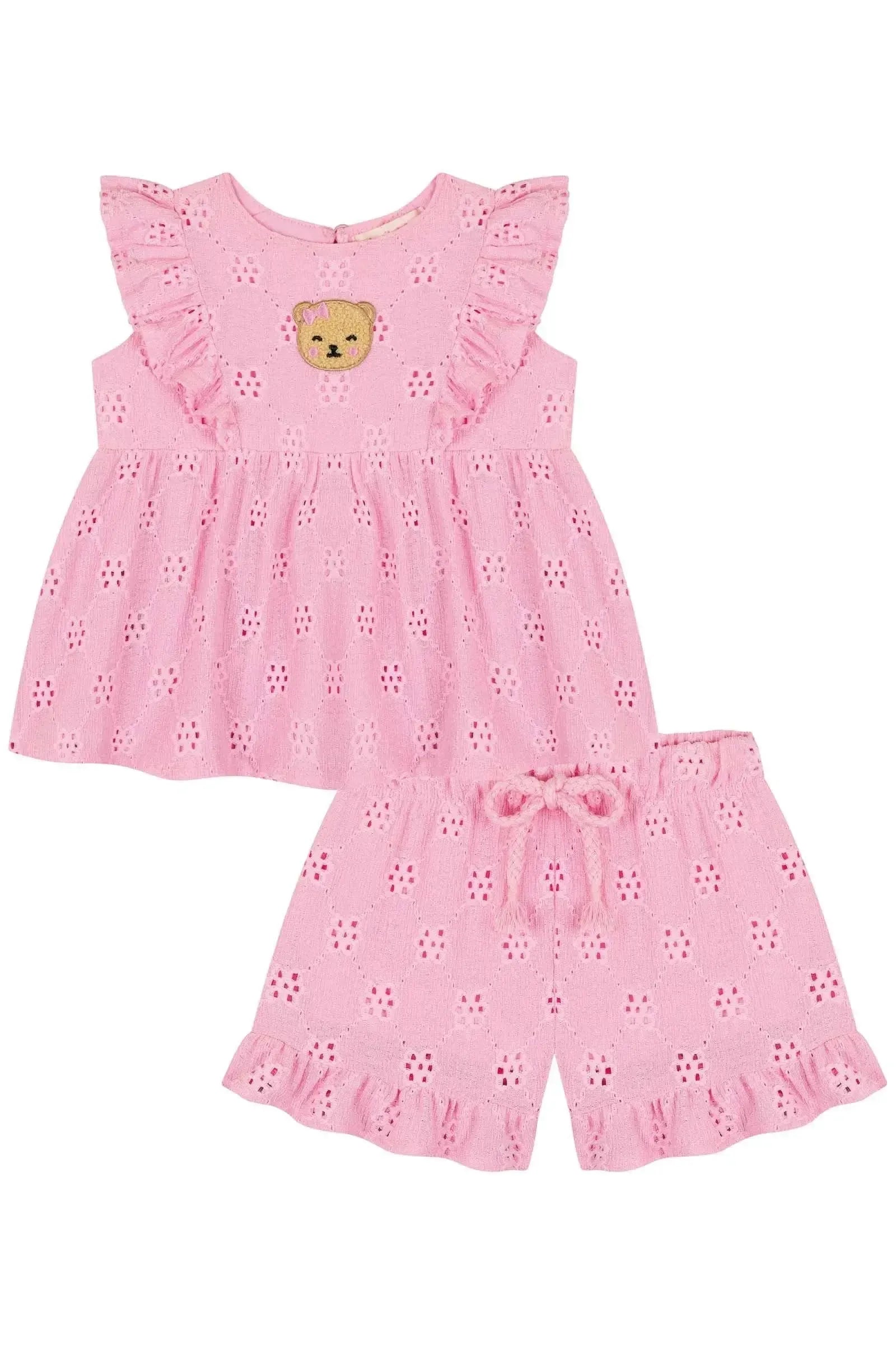 Conjunto de Bata e Shorts em Malha Laise 85519 Kukiê Bebê Menina