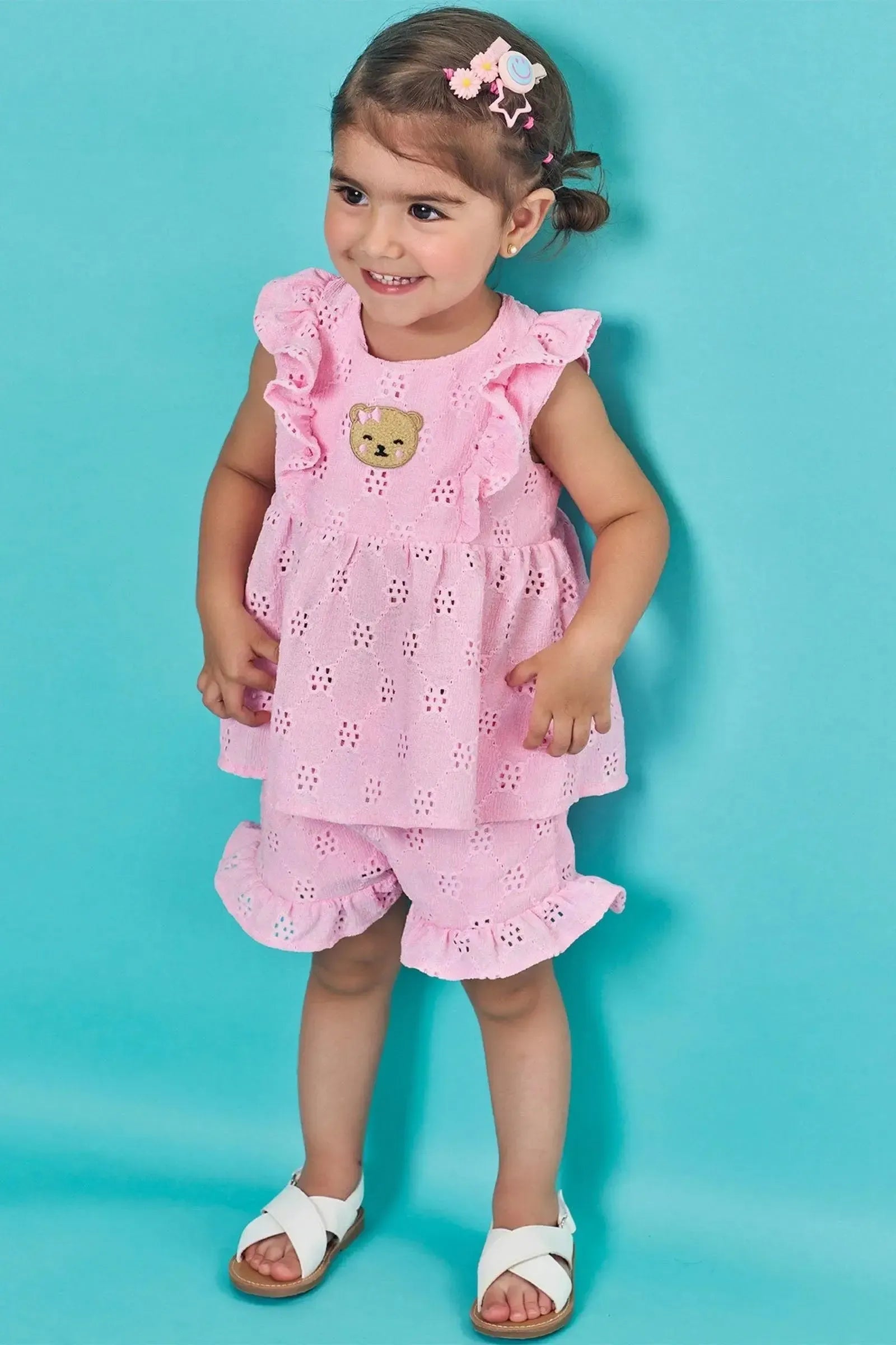 Conjunto de Bata e Shorts em Malha Laise 85519 Kukiê Bebê Menina