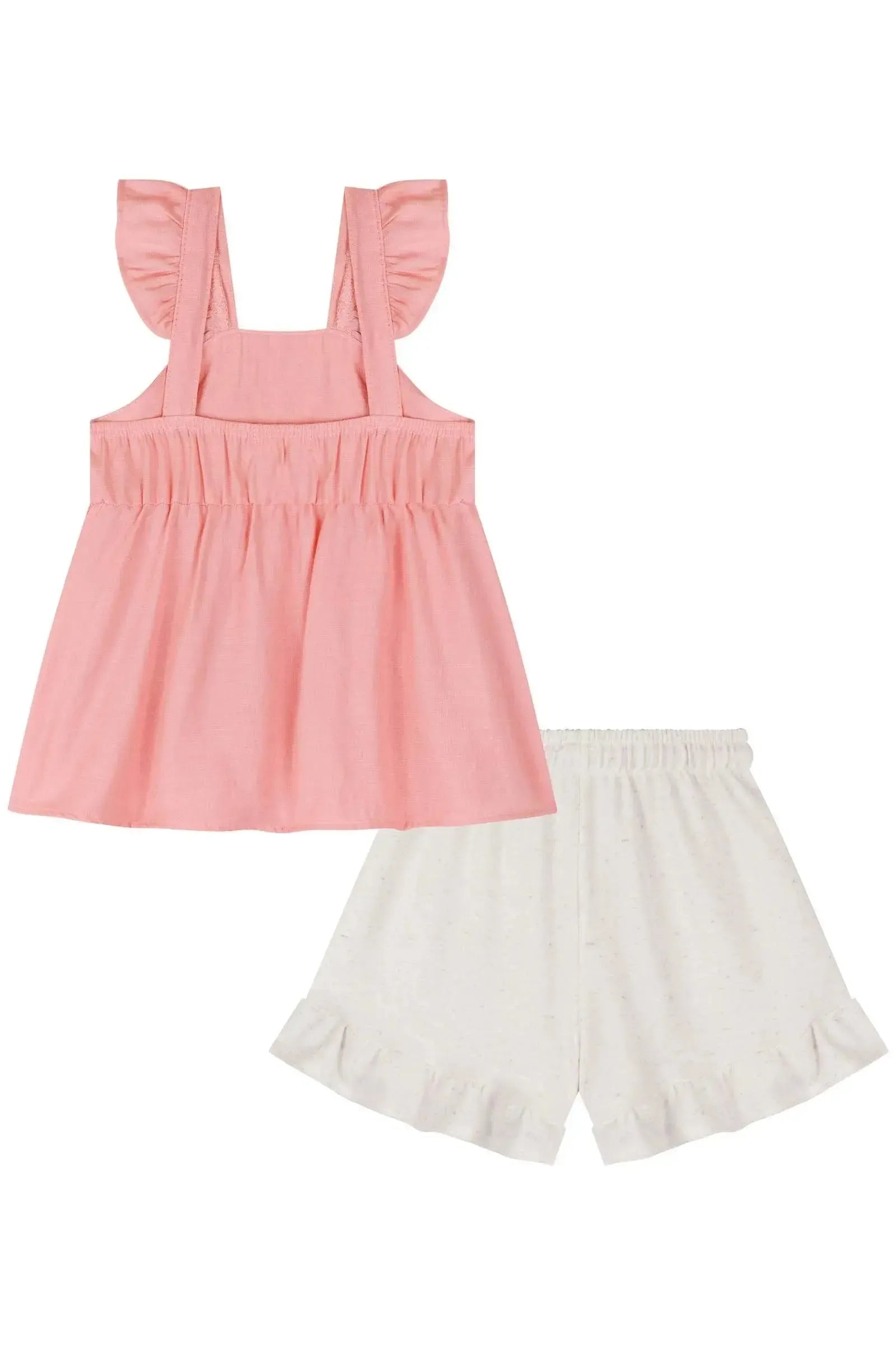 Conjunto de Bata em Blend de Viscose e Shorts em Molevisco 85770 Kukiê Bebê Menina