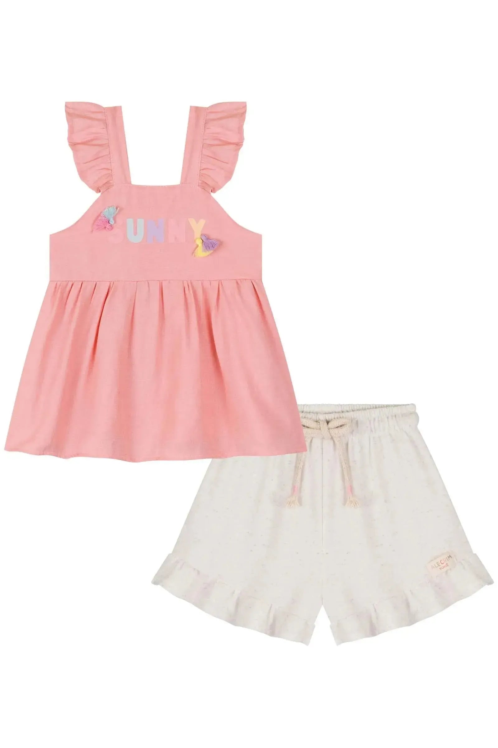 Conjunto de Bata em Blend de Viscose e Shorts em Molevisco 85770 Kukiê Bebê Menina