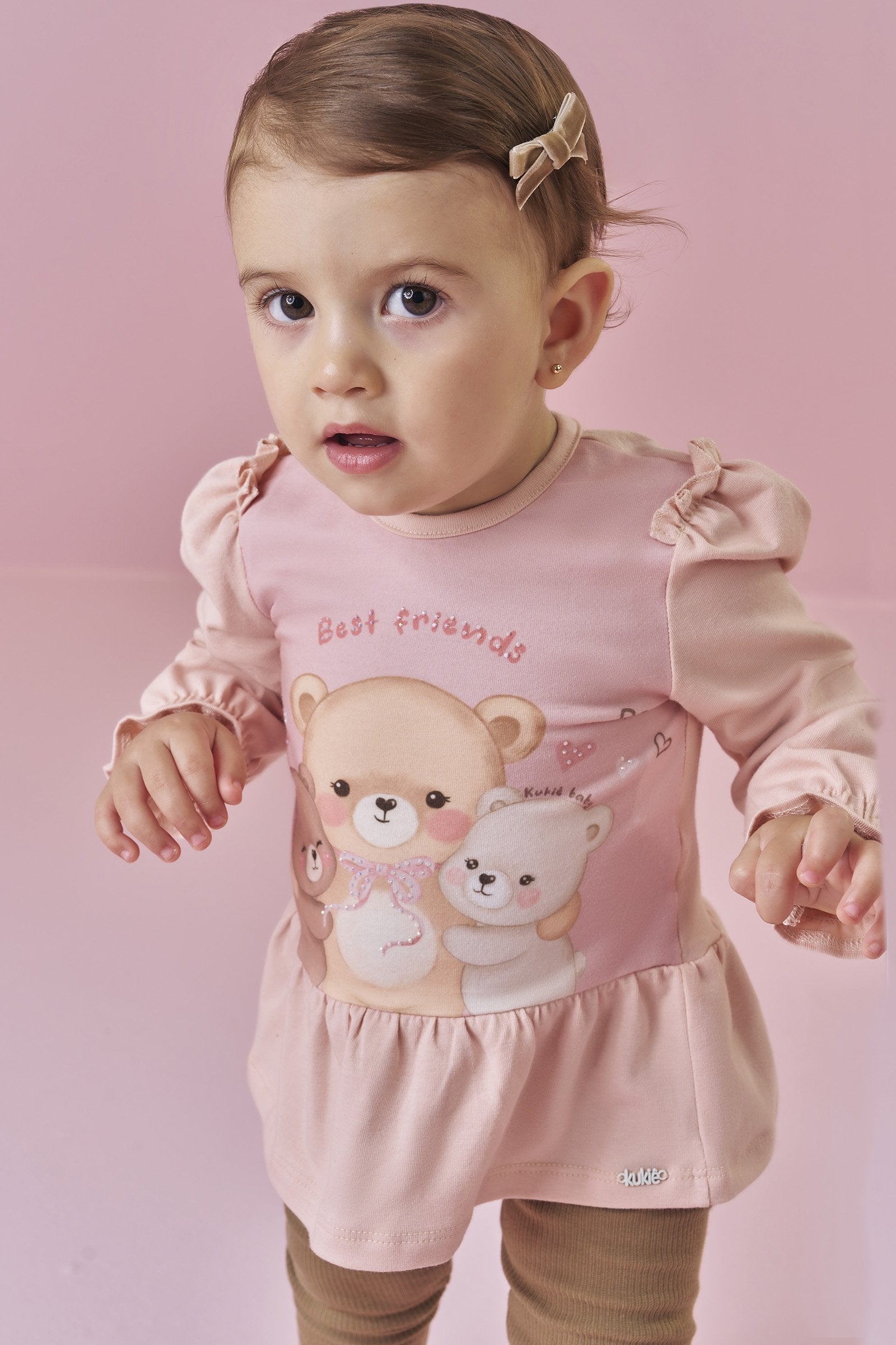 Conjunto de Bata em Cotton e Calça Legging em Canelado 92192 Kukiê Bebê Menina