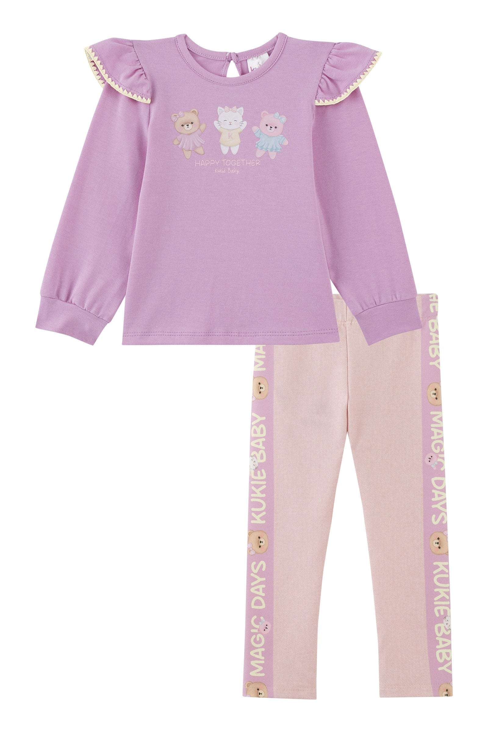Conjunto de Bata em Cotton e Calça Legging em Molecotton 92168 Kukiê Bebê Menina