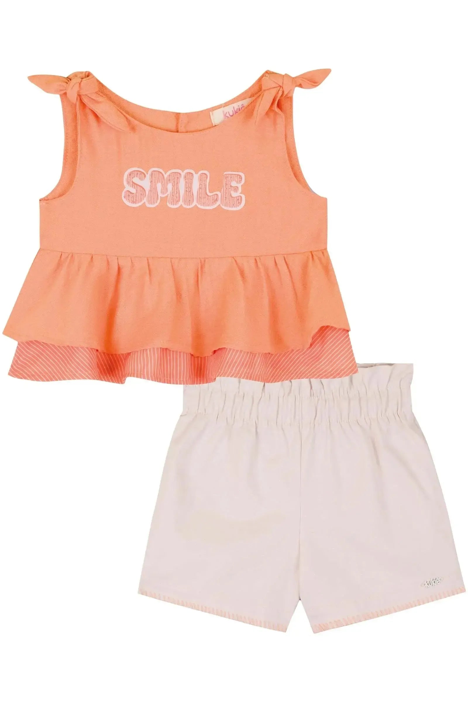 Conjunto de Bata em Crepe Viscose e Shorts em Sarja com Elastano 85781 Kukiê Bebê Menina