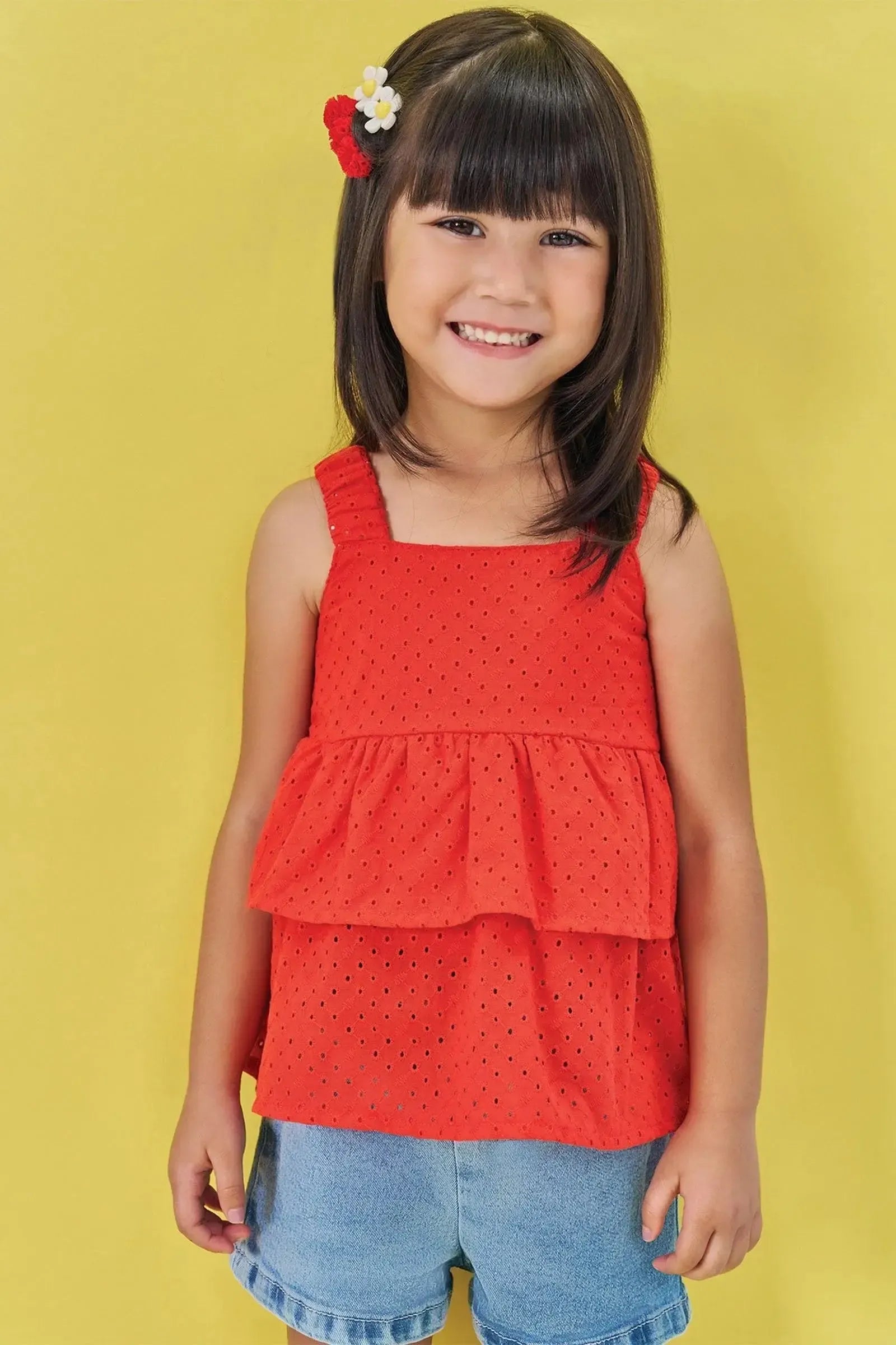 Conjunto de Bata em Laise e Shorts em Jeans com Elastano 85731 Kukiê Bebê Menina