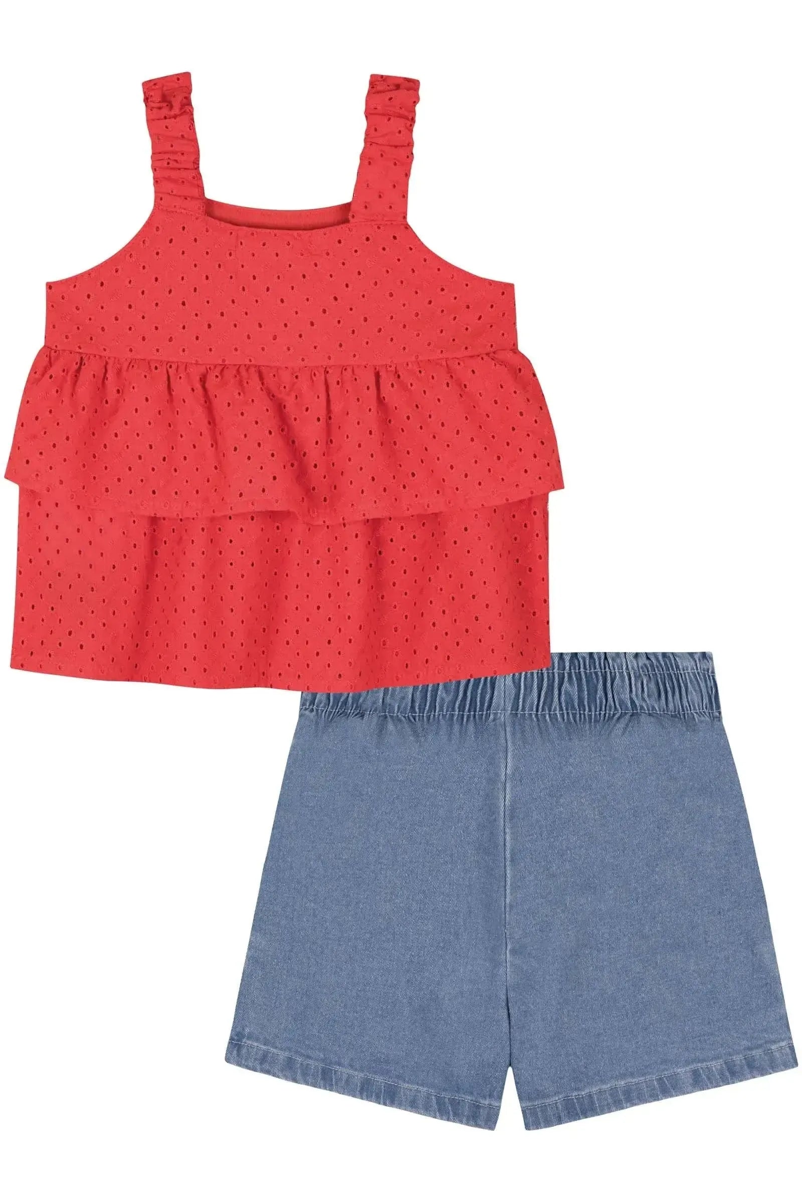 Conjunto de Bata em Laise e Shorts em Jeans com Elastano 85731 Kukiê Bebê Menina