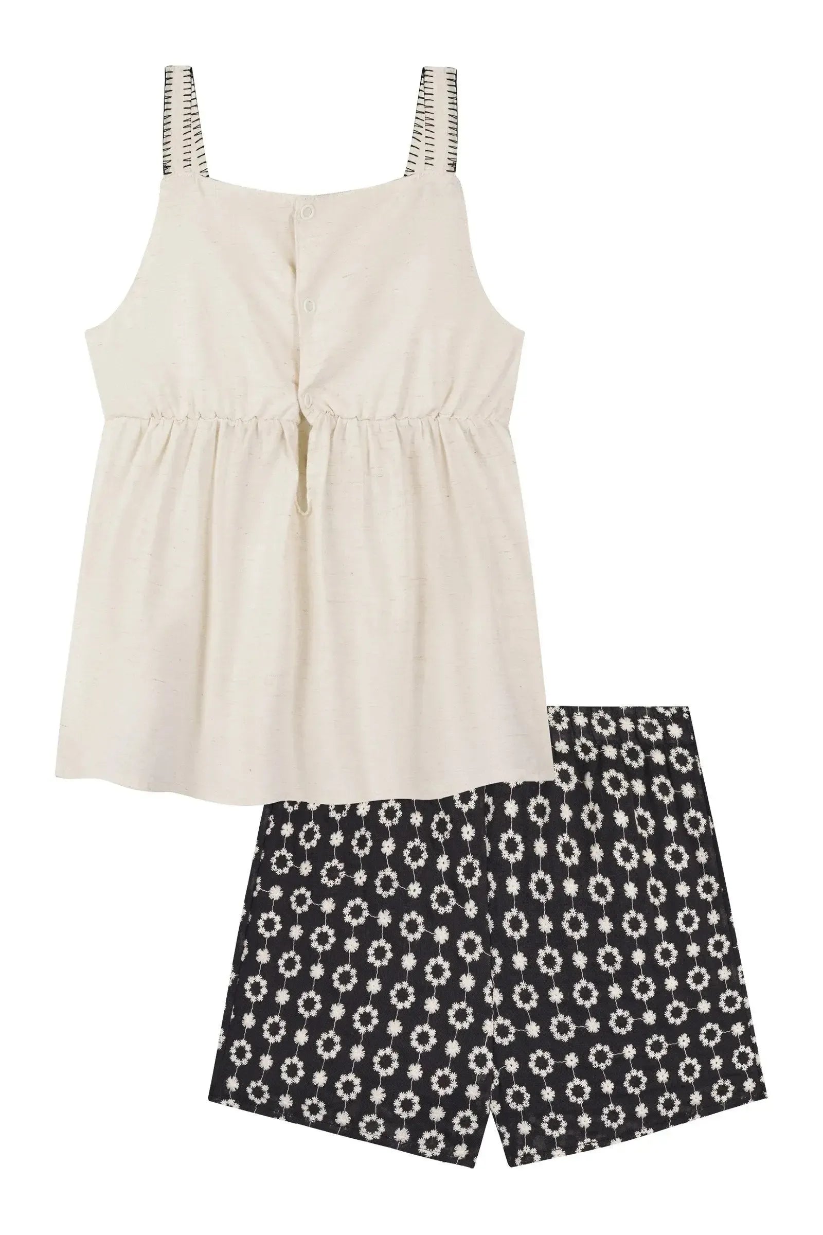 Conjunto de Bata em Linho Deluxe e Shorts em Laise Floral Bordada 100% Algodão 87349 Kukiê Infantil Menina