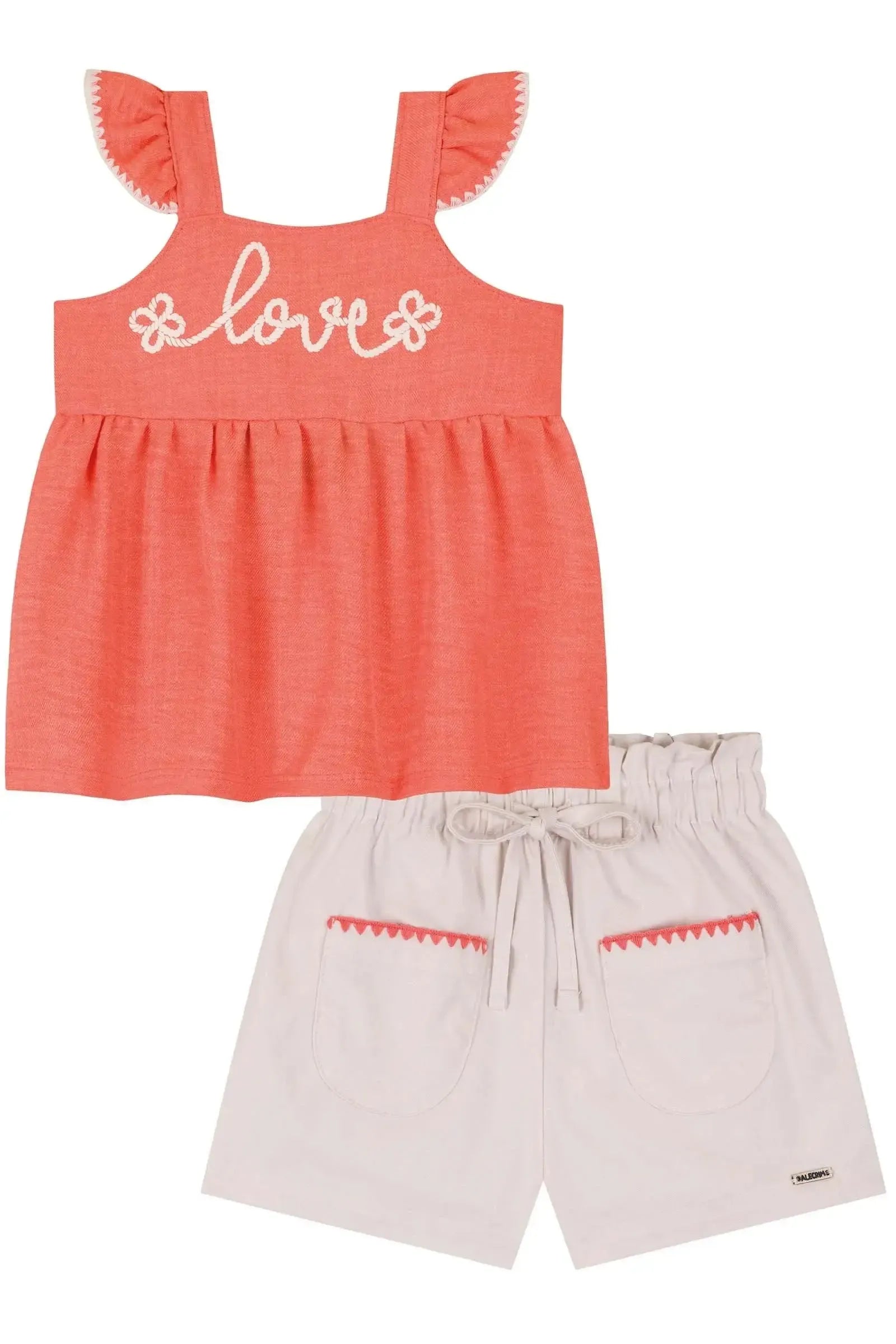Conjunto de Bata em Linho Rajado e Shorts em Sarja com Elastano 85079 Kukiê Bebê Menina