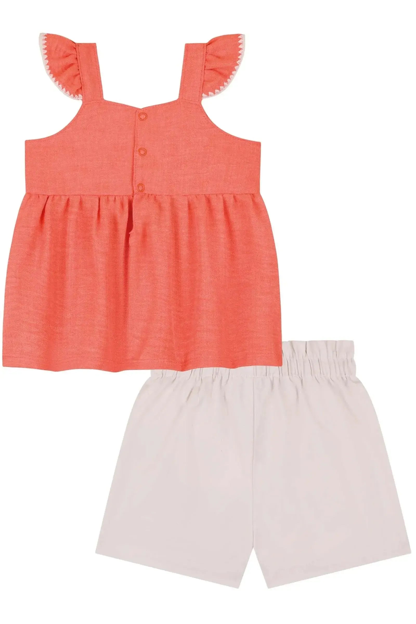 Conjunto de Bata em Linho Rajado e Shorts em Sarja com Elastano 85079 Kukiê Bebê Menina