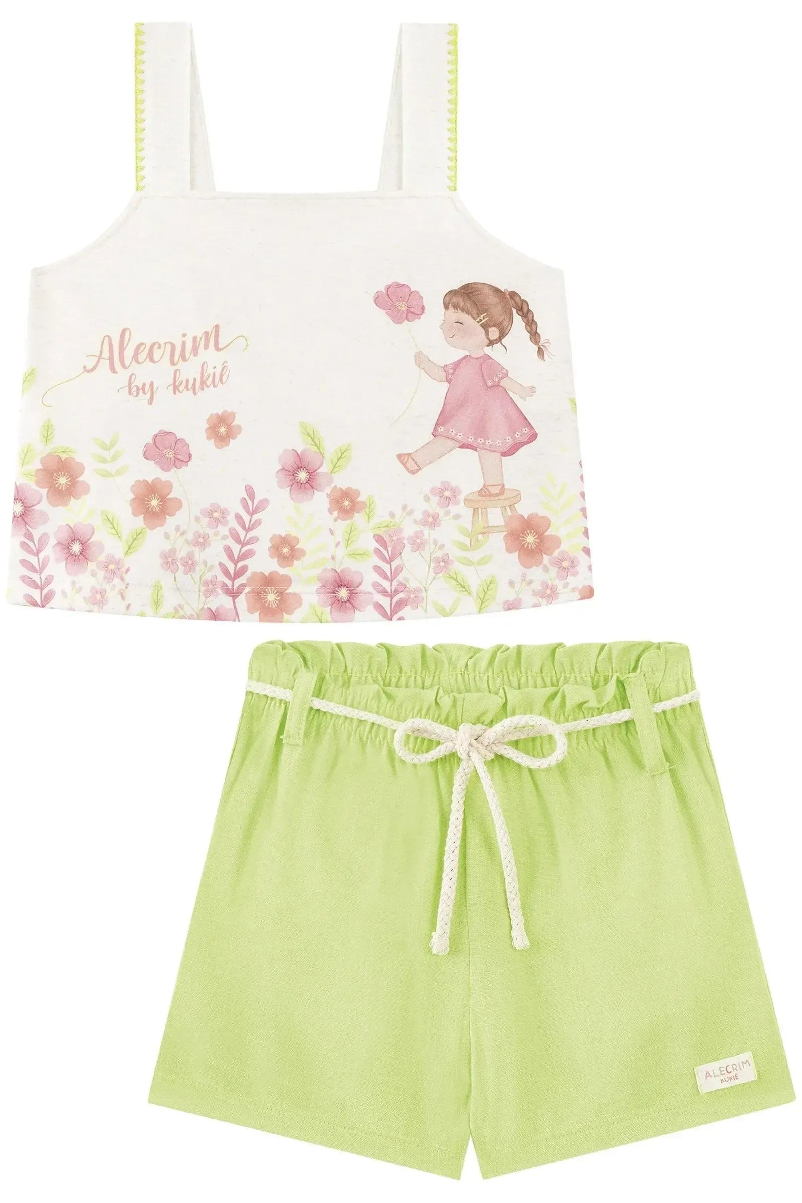 Conjunto de Bata em Malha Comfy e Shorts em Viscose 92998 Kukiê Infantil Menina