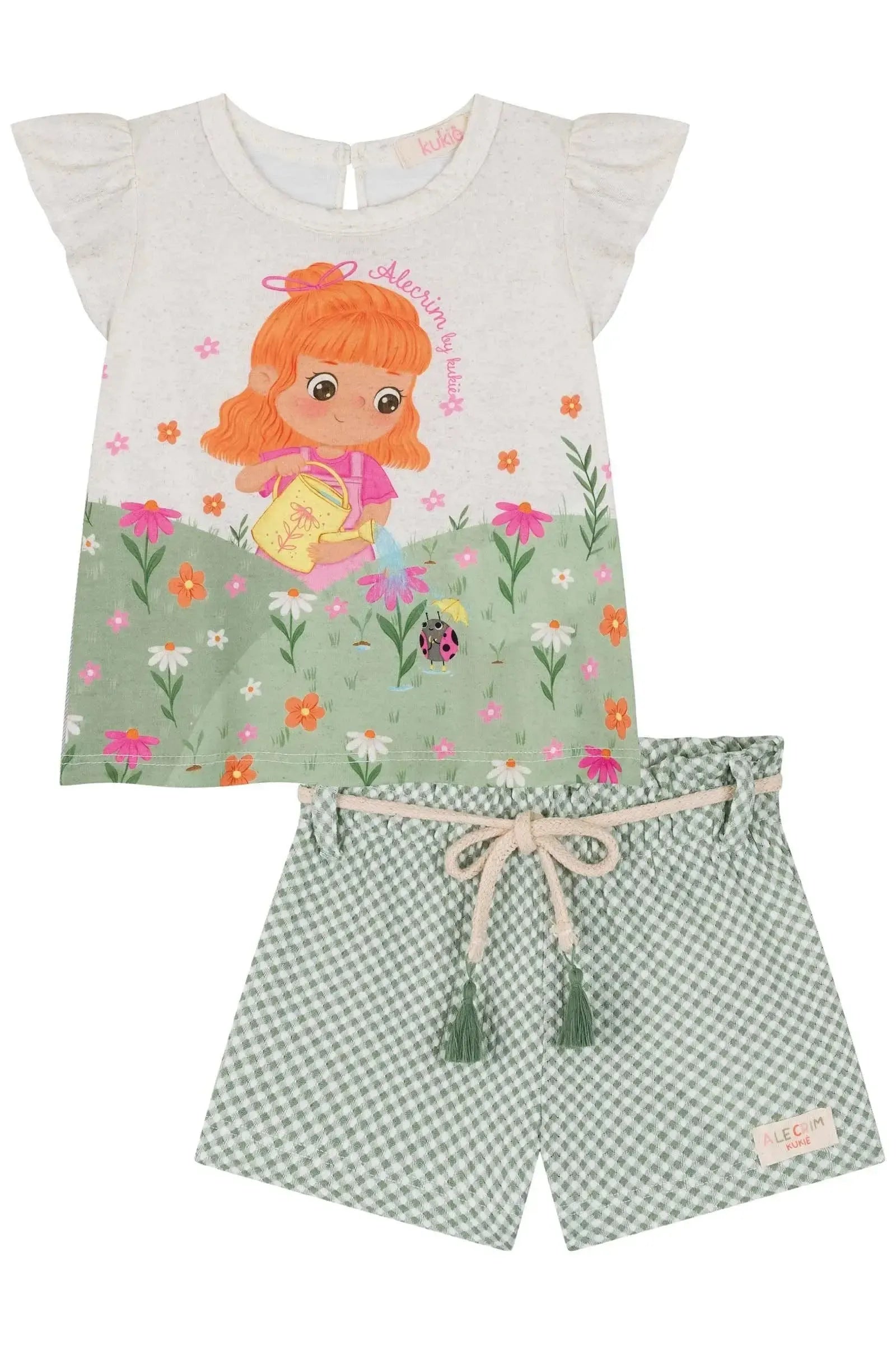 Conjunto de Bata em Malha Fresh e Shorts em Malha Vichy Textura 85510 Kukiê Bebê Menina